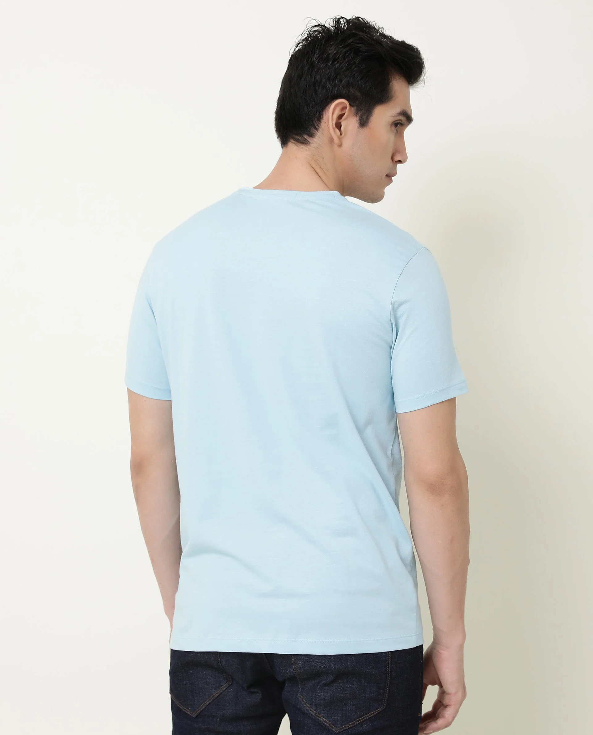 Rare Rabbit Men's Face Blue Cotton Graphic Print Slim Fit Half Sleeve Crew Neck T-Shirt - Image 5