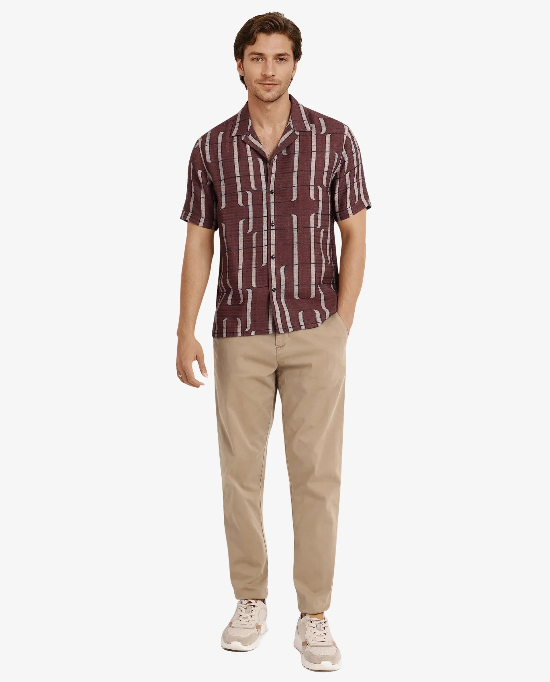 Rare Rabbit Men's Fad Brown Cotton Abstract Print Boxy Fit Half Sleeve Cuban Collar Shirt - Image 2