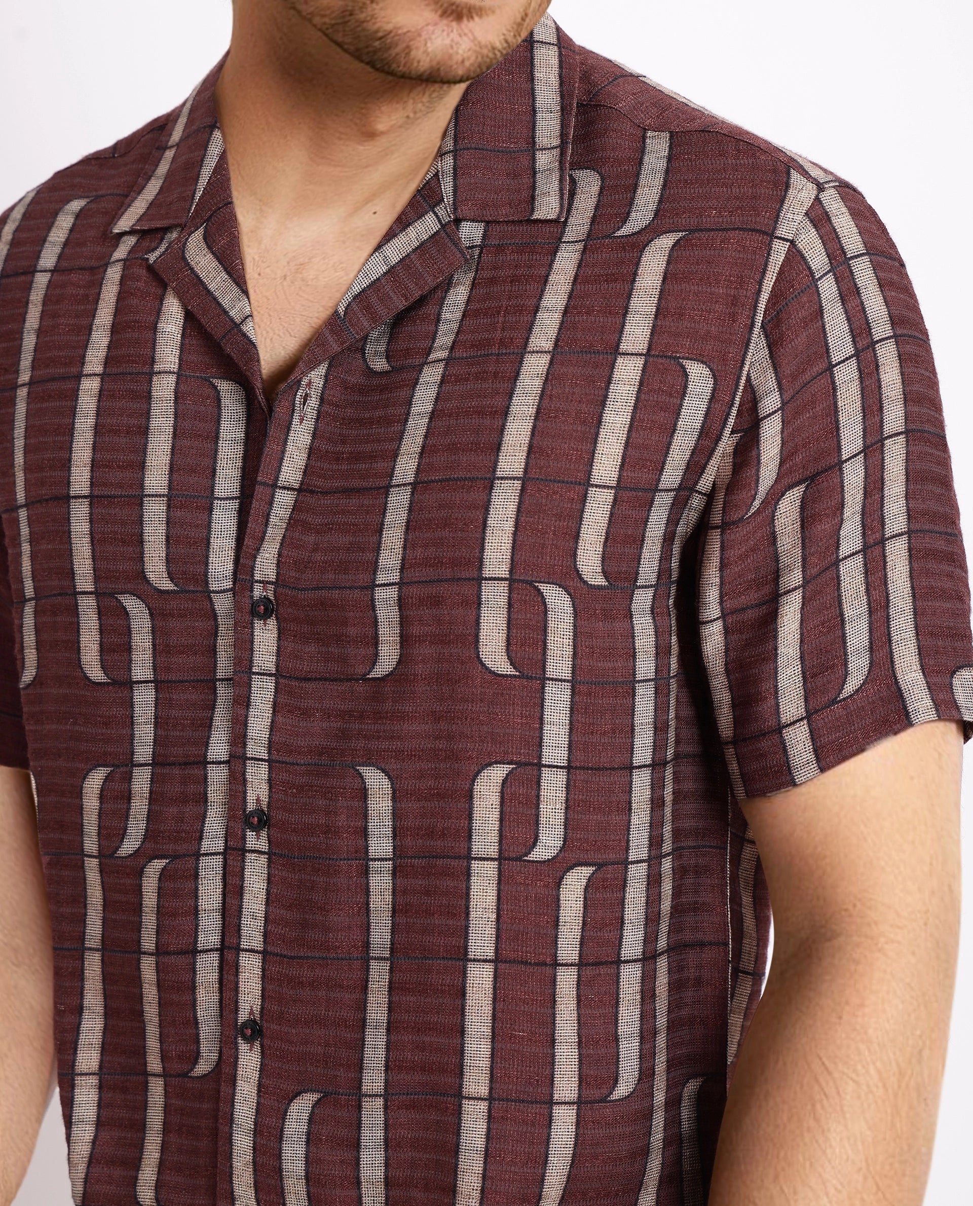 Rare Rabbit Men's Fad Brown Cotton Abstract Print Boxy Fit Half Sleeve Cuban Collar Shirt - Image 3