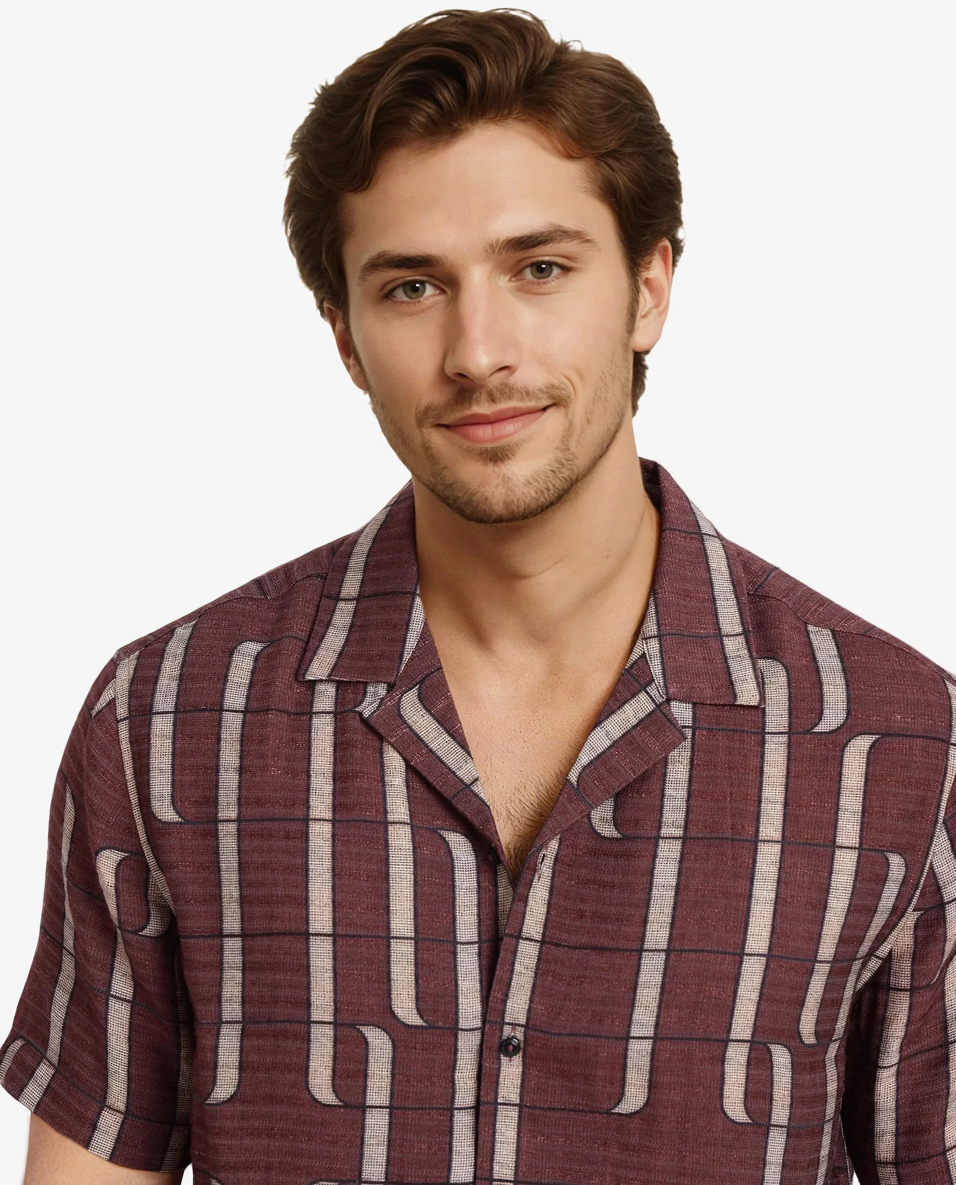 Rare Rabbit Men's Fad Brown Cotton Abstract Print Boxy Fit Half Sleeve Cuban Collar Shirt - Image 8