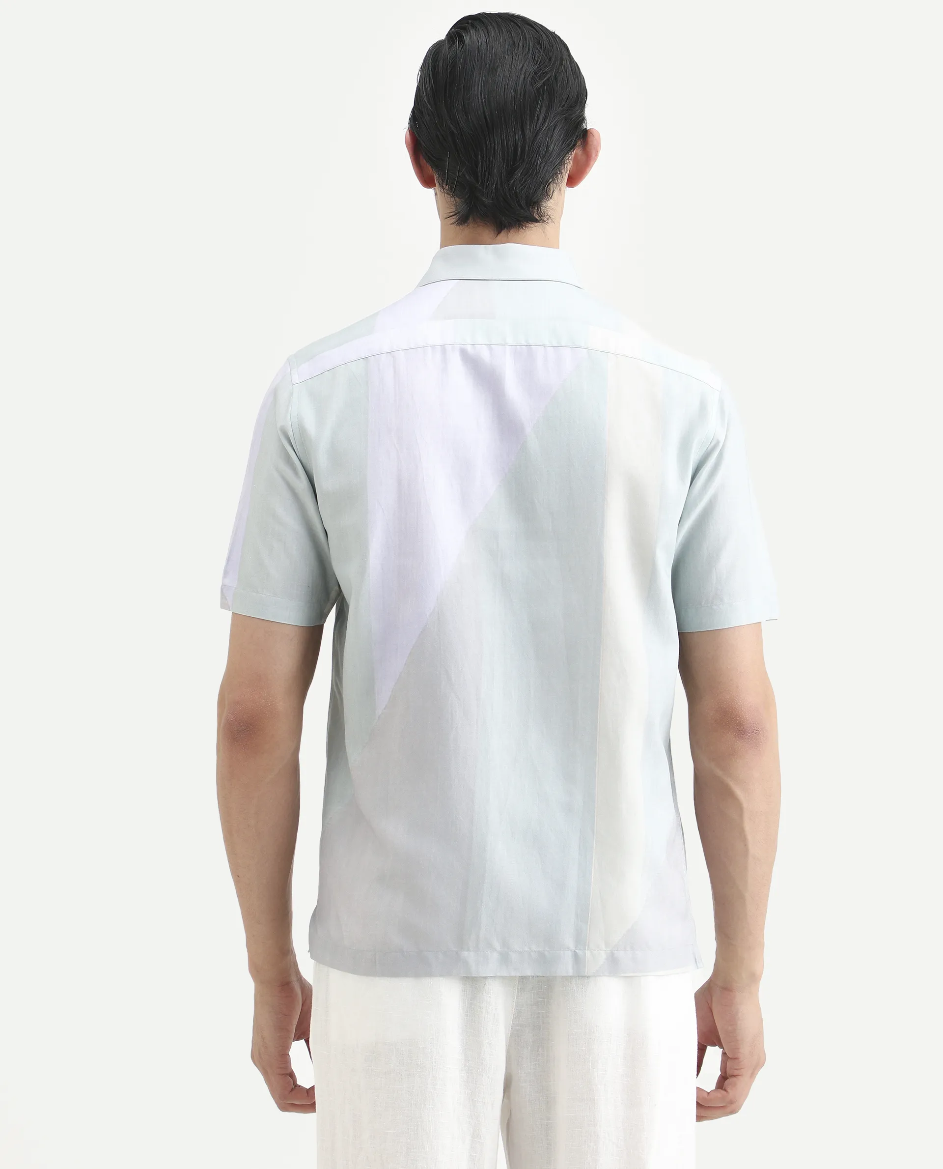 Rare Rabbit Men's Fade Pastel Green Cotton Blend Geometric Print Regular Fit Half Sleeve Collared Shirt - Image 8