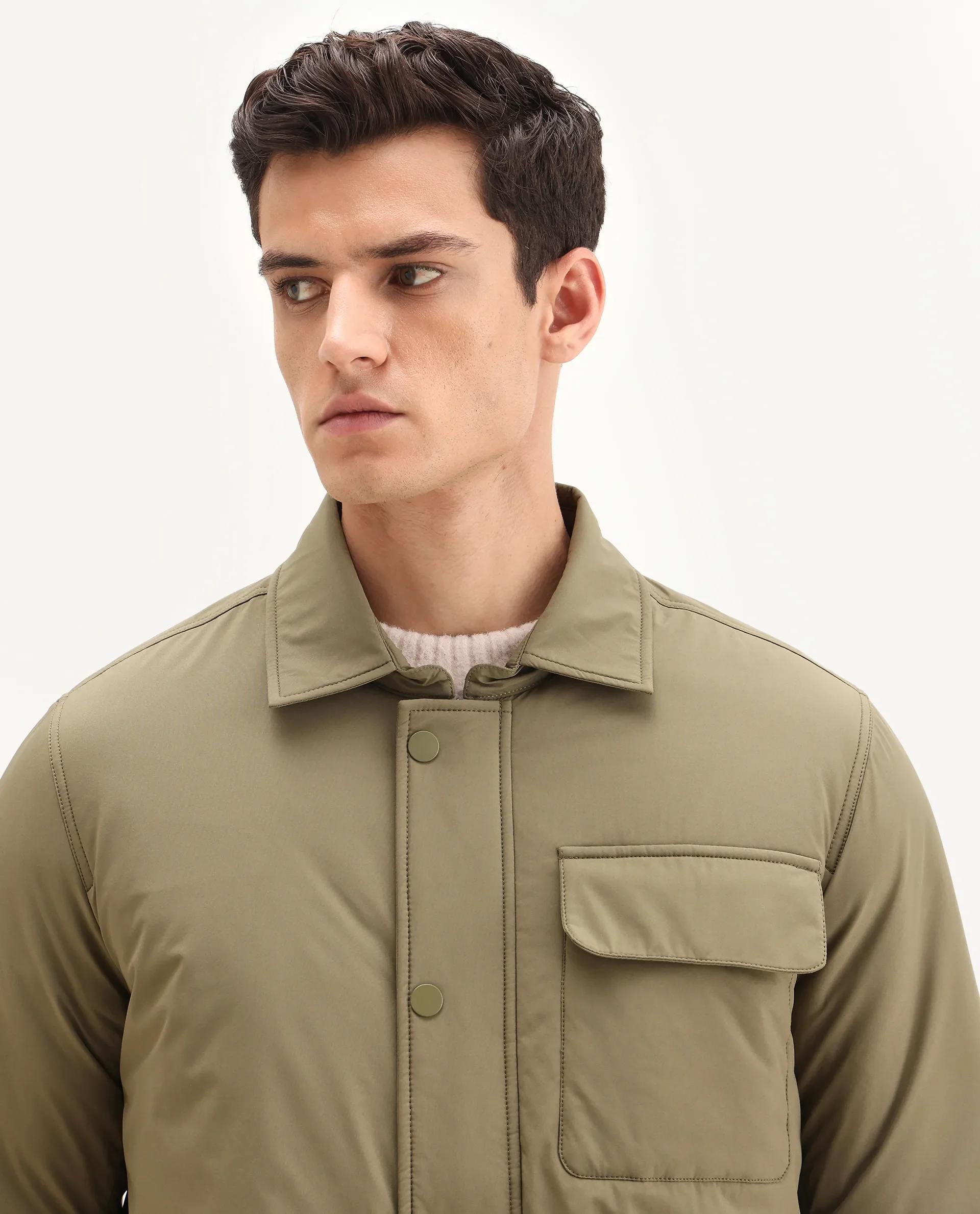 Rare Rabbit Men's Fagu-25 Olive Polyester Blend Fabric Collared Neck Relaxed Fit Plain Jacket - Image 7