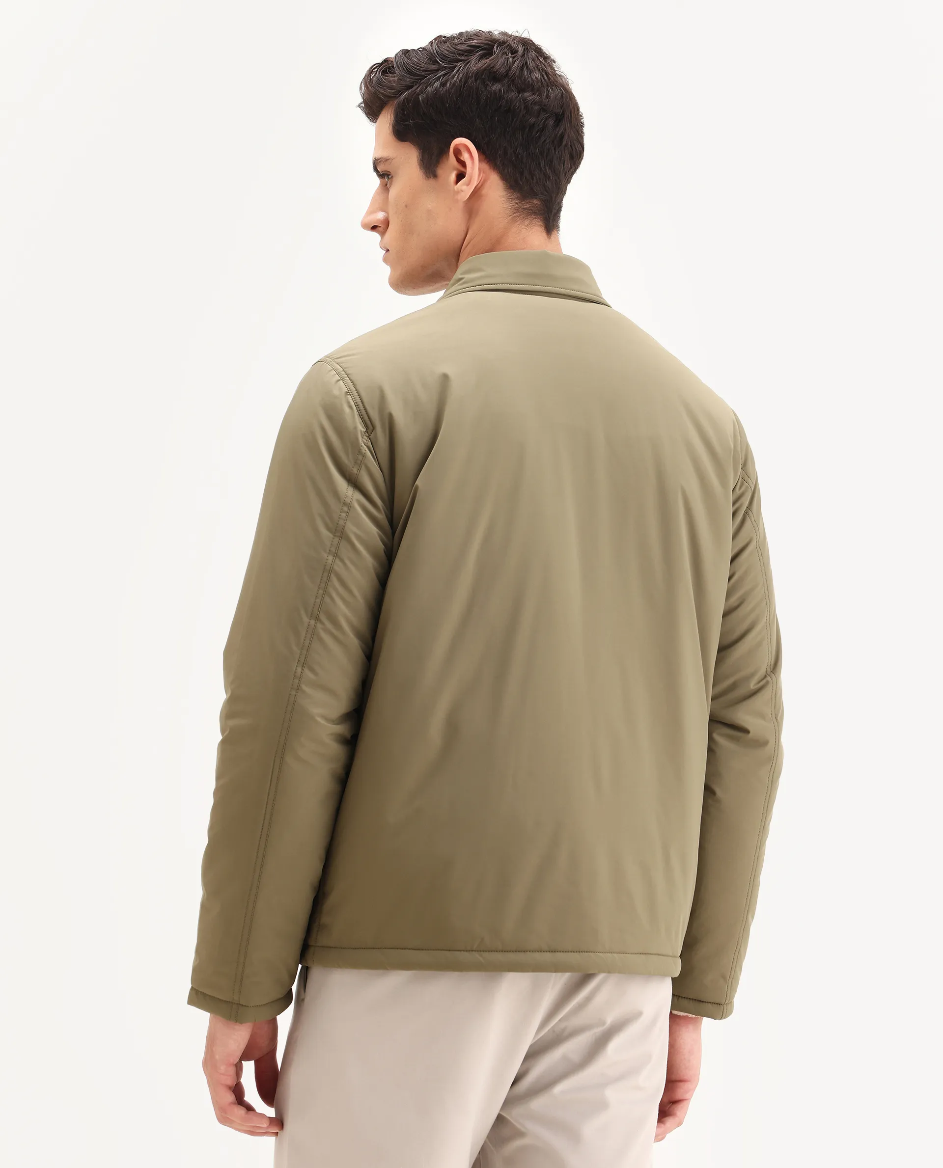 Rare Rabbit Men's Fagu-25 Olive Polyester Blend Fabric Collared Neck Relaxed Fit Plain Jacket - Image 8