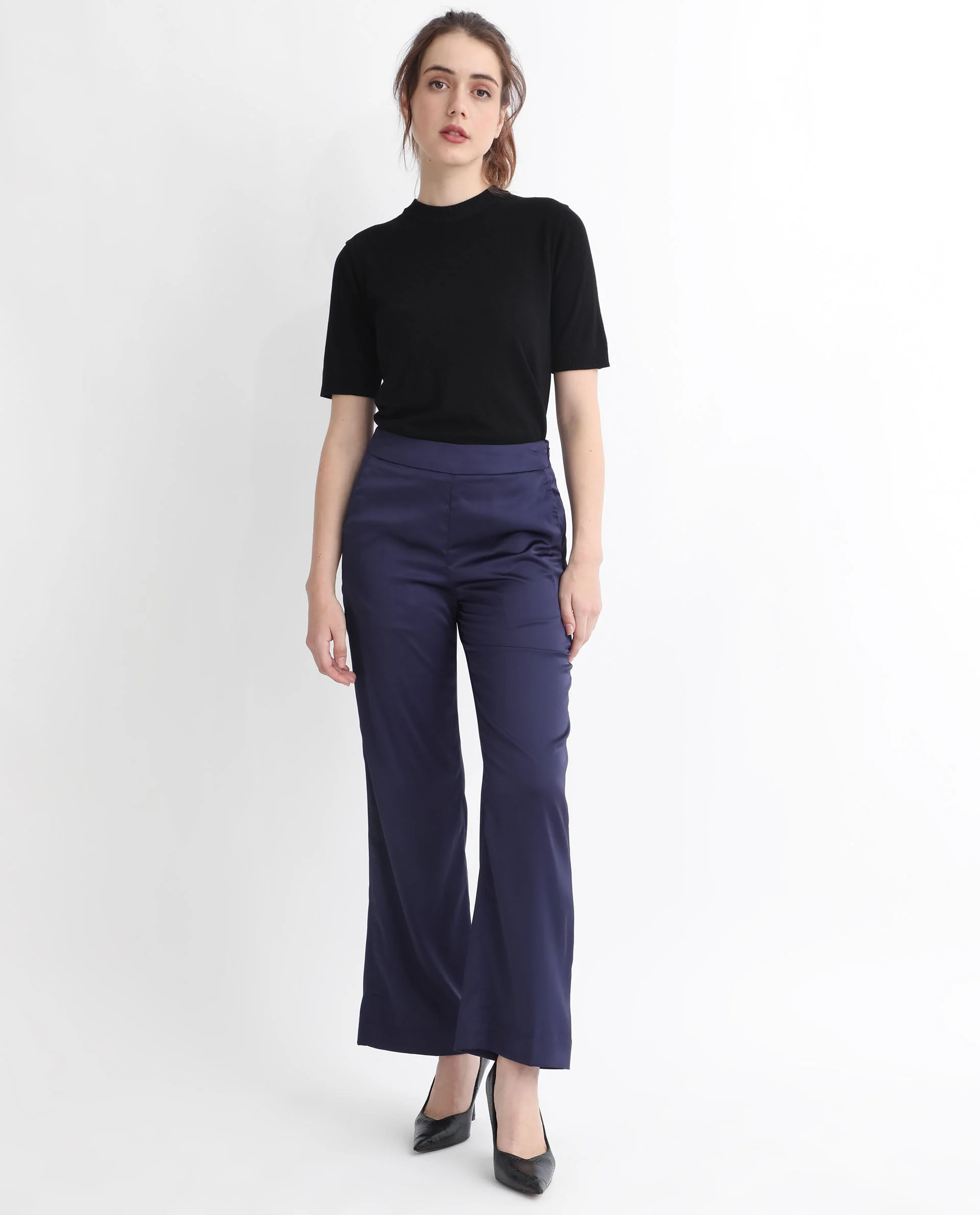 Rareism Women's Falket Dark Blue Polyester Plain Ankle Length Relaxed Fit Trouser - Image 2