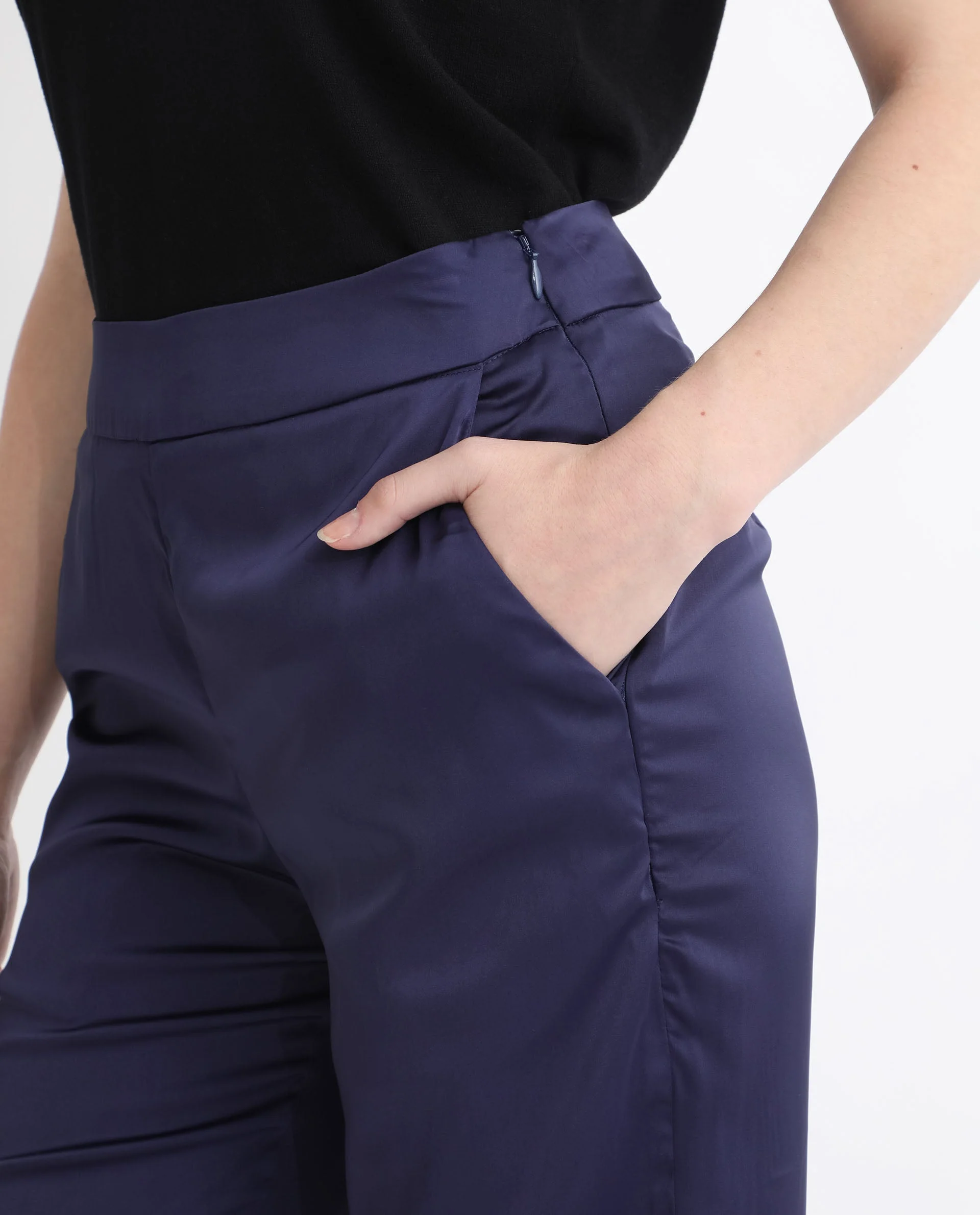 Rareism Women's Falket Dark Blue Polyester Plain Ankle Length Relaxed Fit Trouser - Image 3