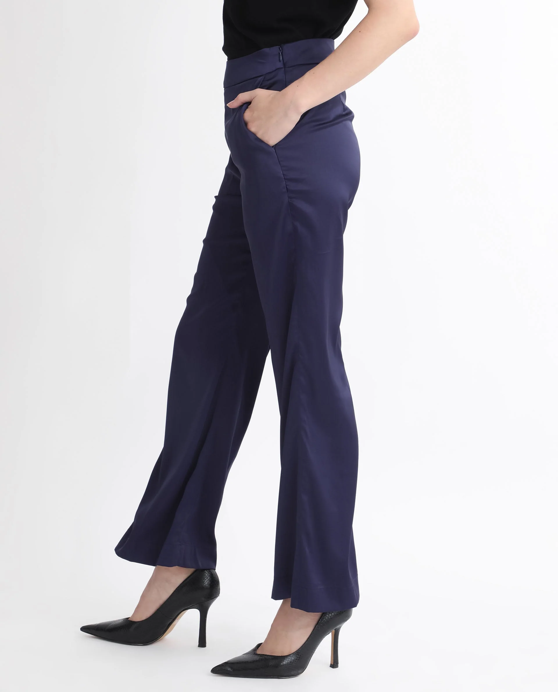 Rareism Women's Falket Dark Blue Polyester Plain Ankle Length Relaxed Fit Trouser - Image 6