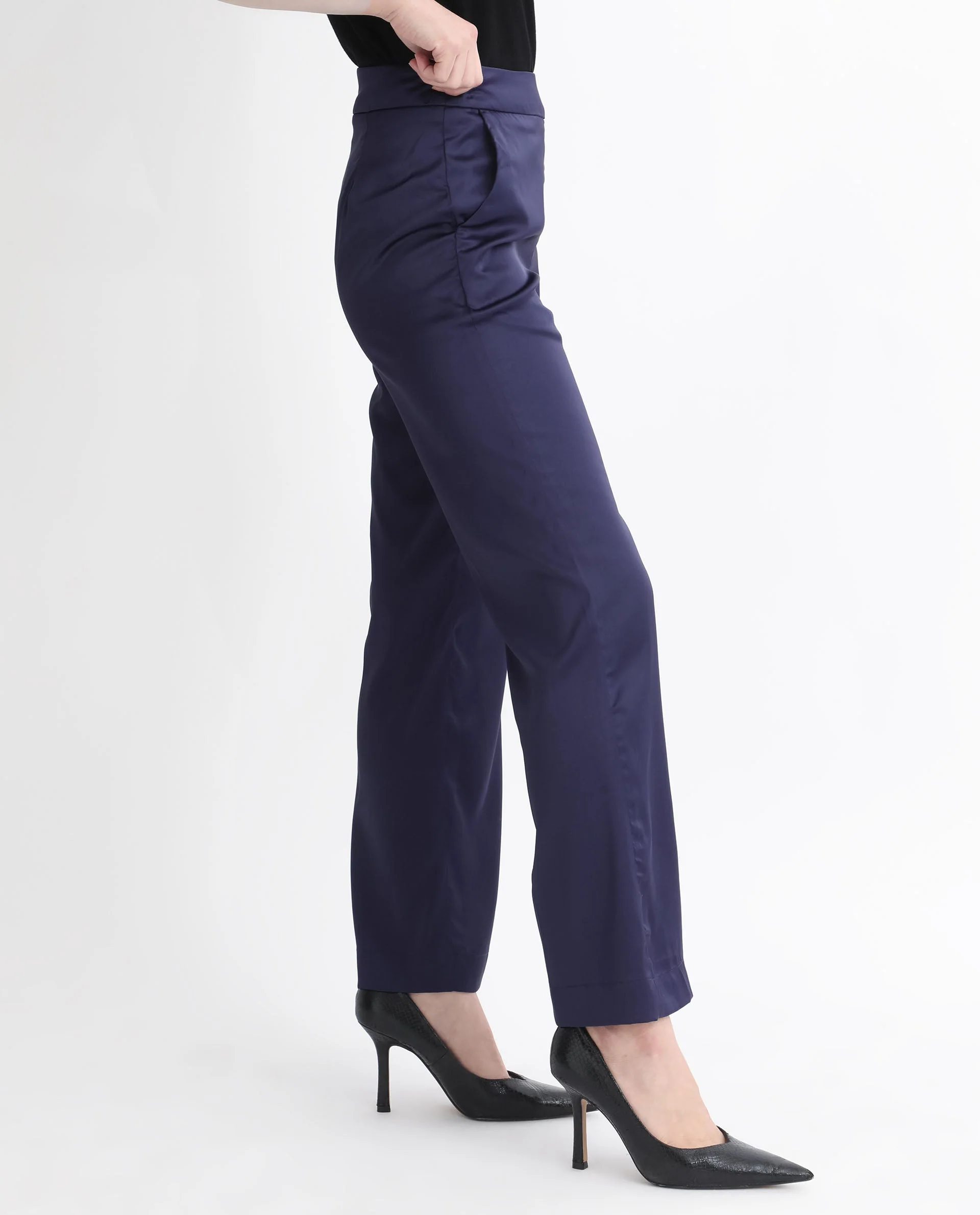 Rareism Women's Falket Dark Blue Polyester Plain Ankle Length Relaxed Fit Trouser - Image 7