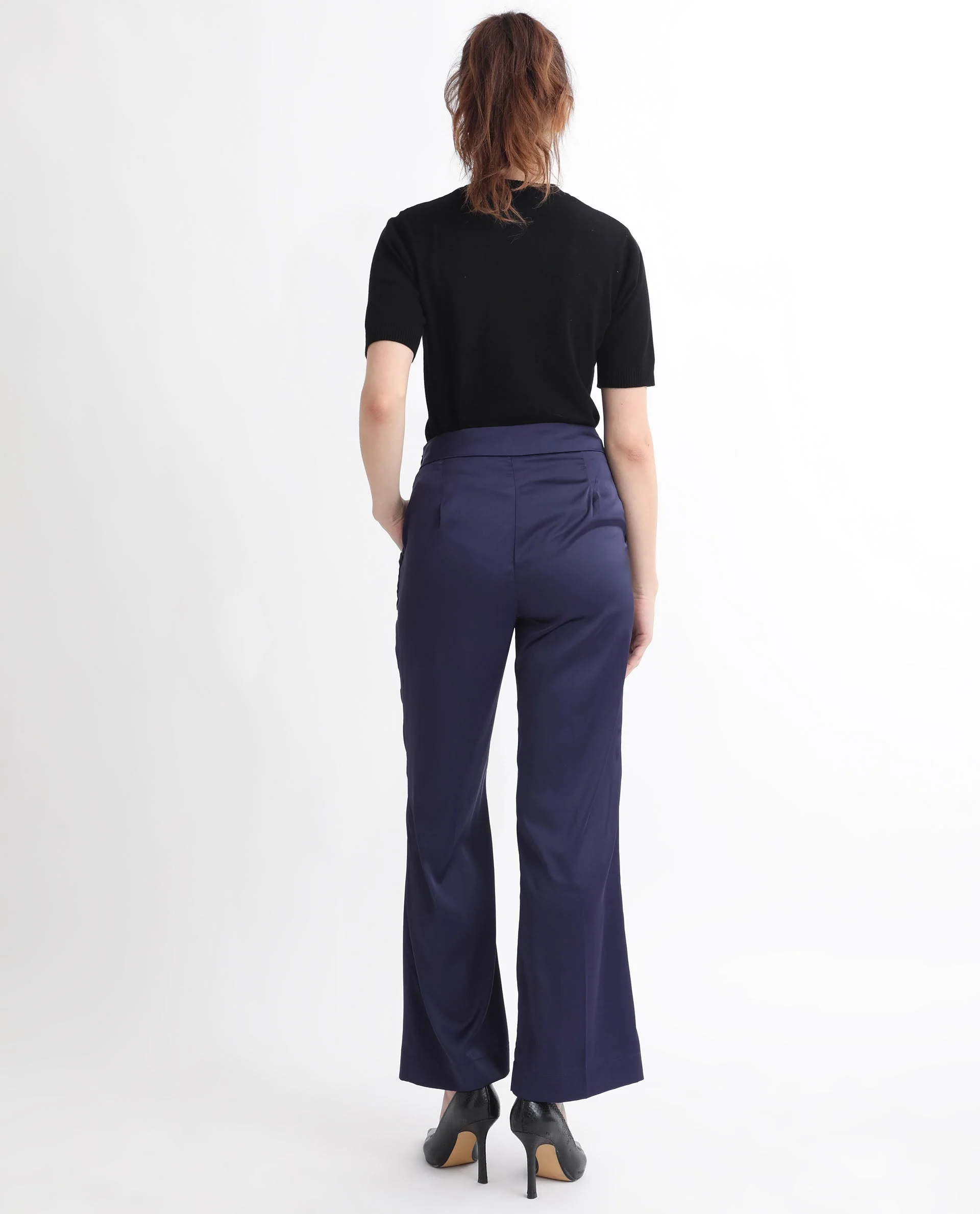Rareism Women's Falket Dark Blue Polyester Plain Ankle Length Relaxed Fit Trouser - Image 9