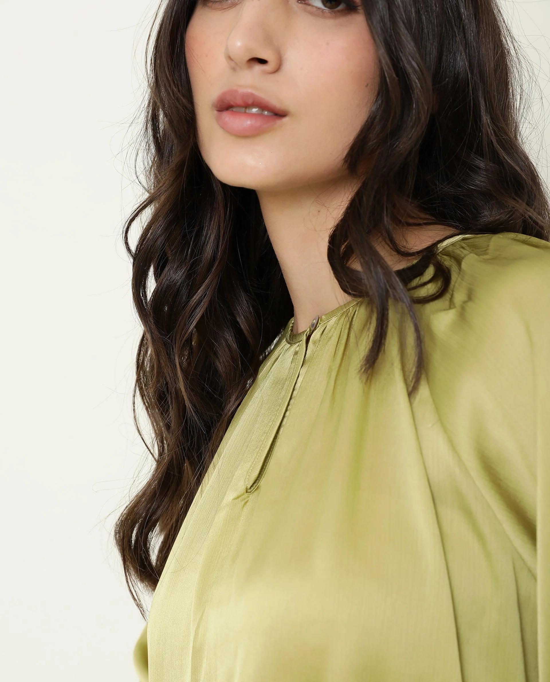 Rareism Womens Fall Green Top Polyester Fabric Full Sleeve Boat Neck - Image 3
