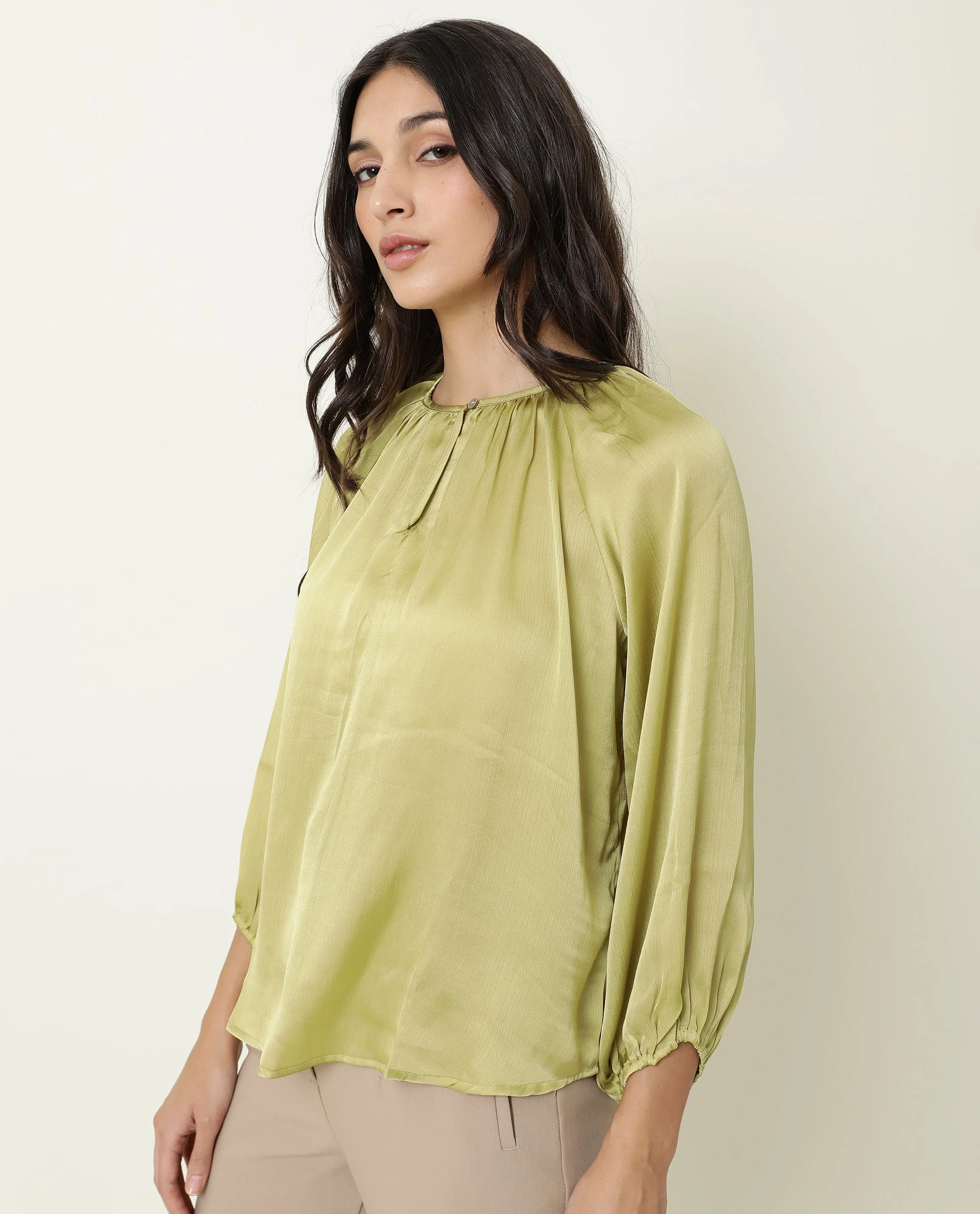Rareism Womens Fall Green Top Polyester Fabric Full Sleeve Boat Neck - Image 4