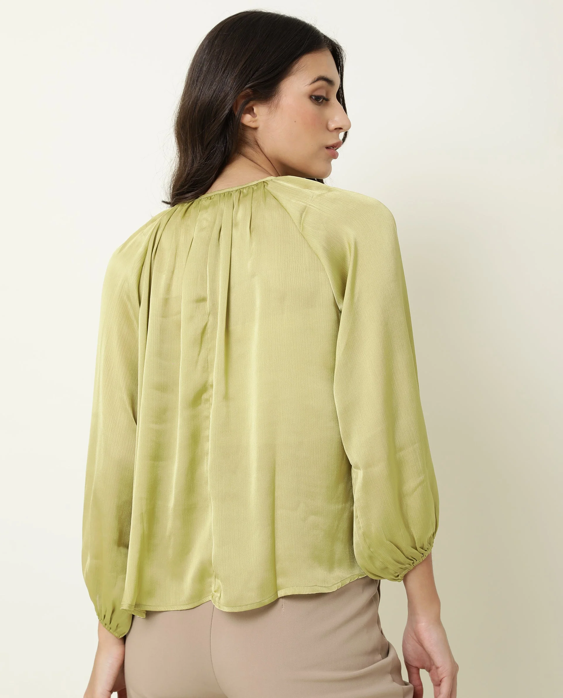 Rareism Womens Fall Green Top Polyester Fabric Full Sleeve Boat Neck - Image 5