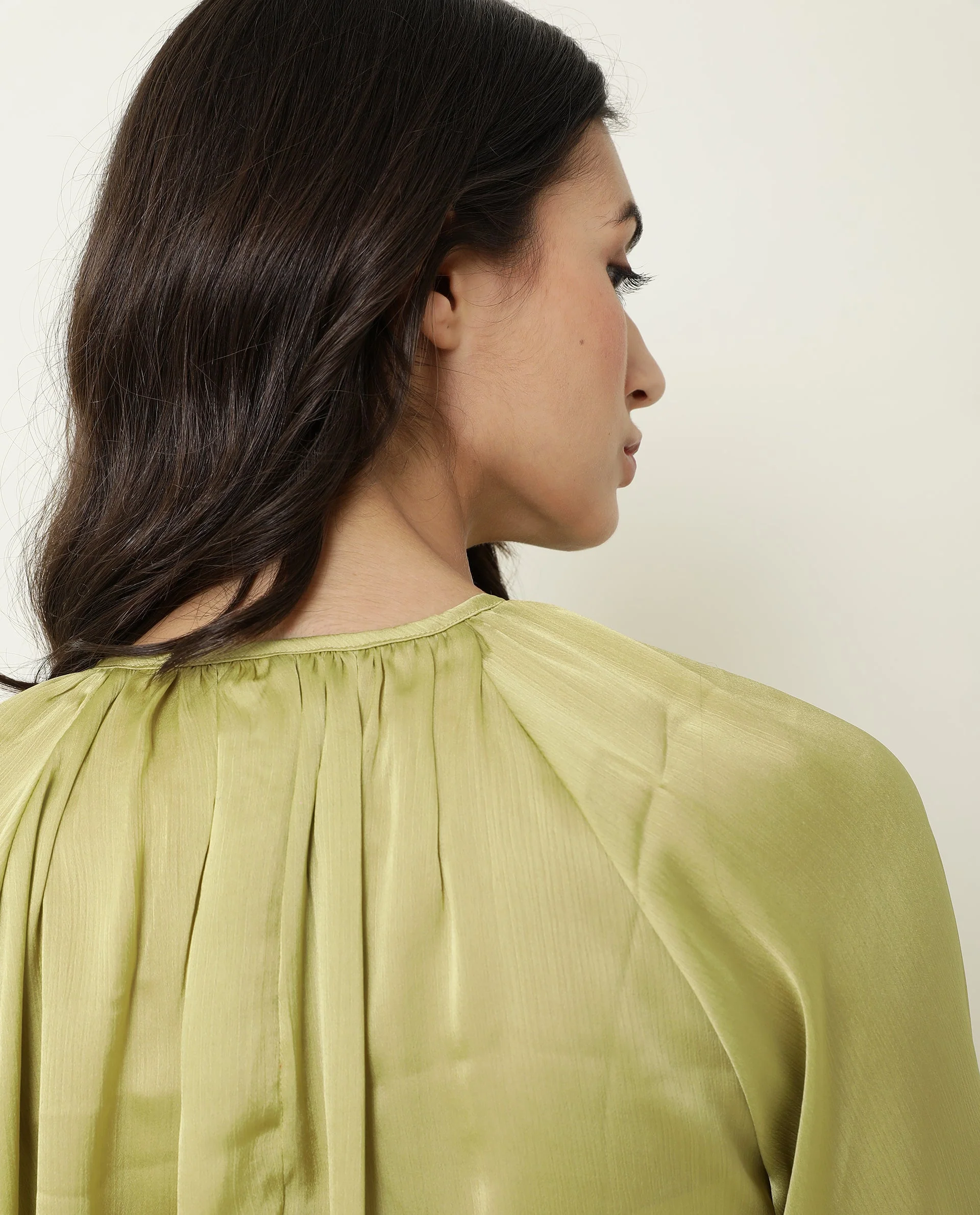 Rareism Womens Fall Green Top Polyester Fabric Full Sleeve Boat Neck - Image 6