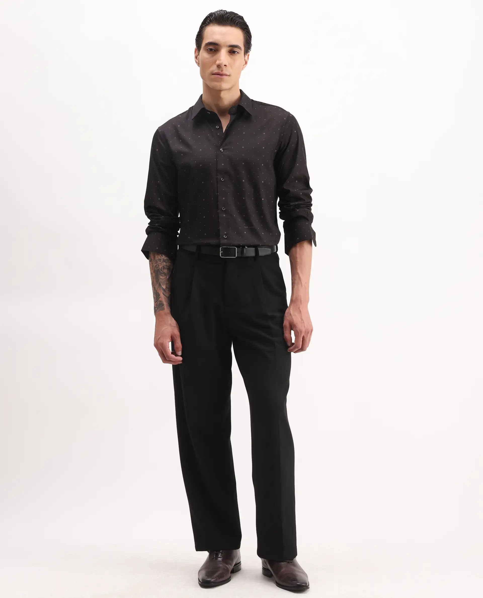 Rare Rabbit Men's Falo Brown Cotton Plain Regular Fit Full Sleeve Collared Shirt - Image 2