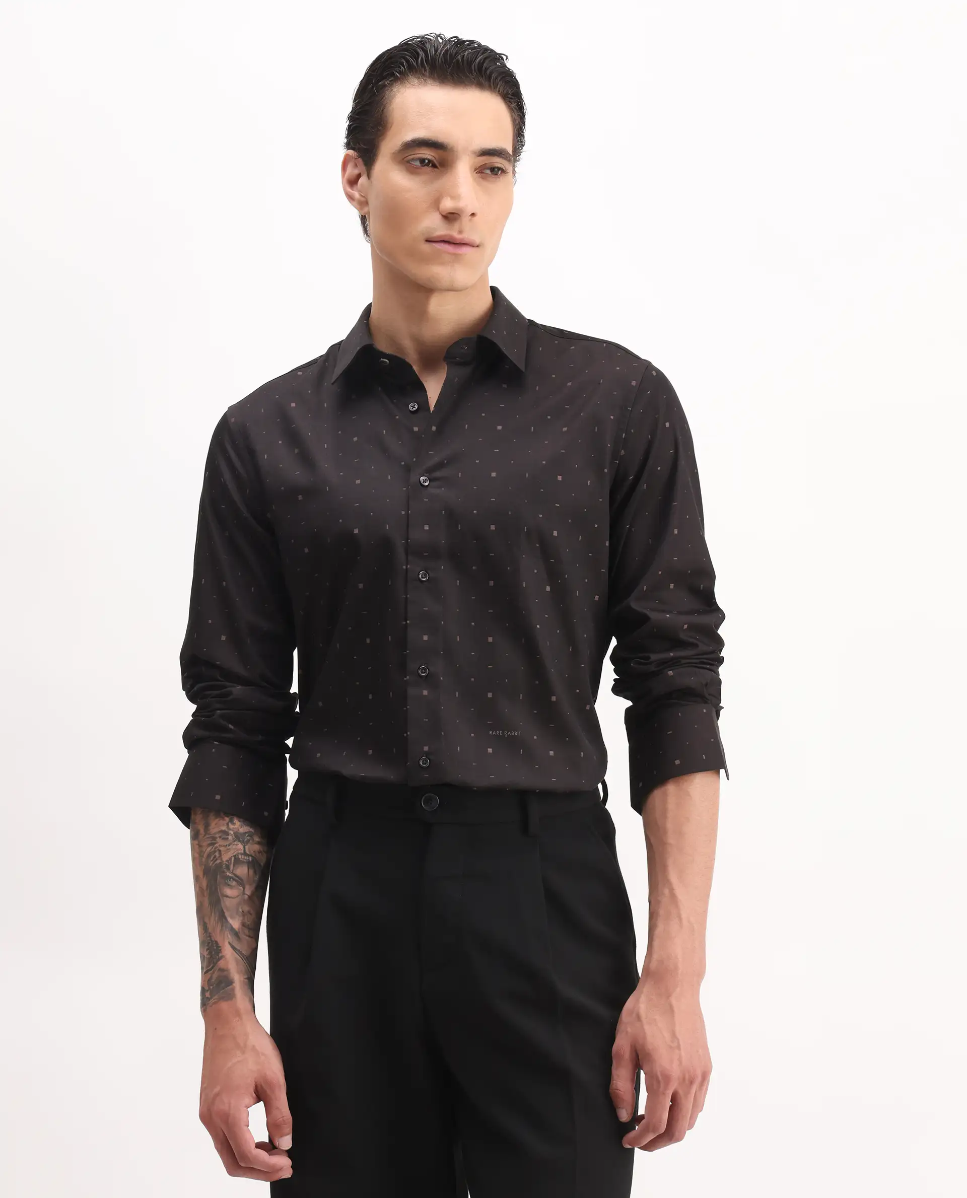 Rare Rabbit Men's Falo Brown Cotton Plain Regular Fit Full Sleeve Collared Shirt - Image 3