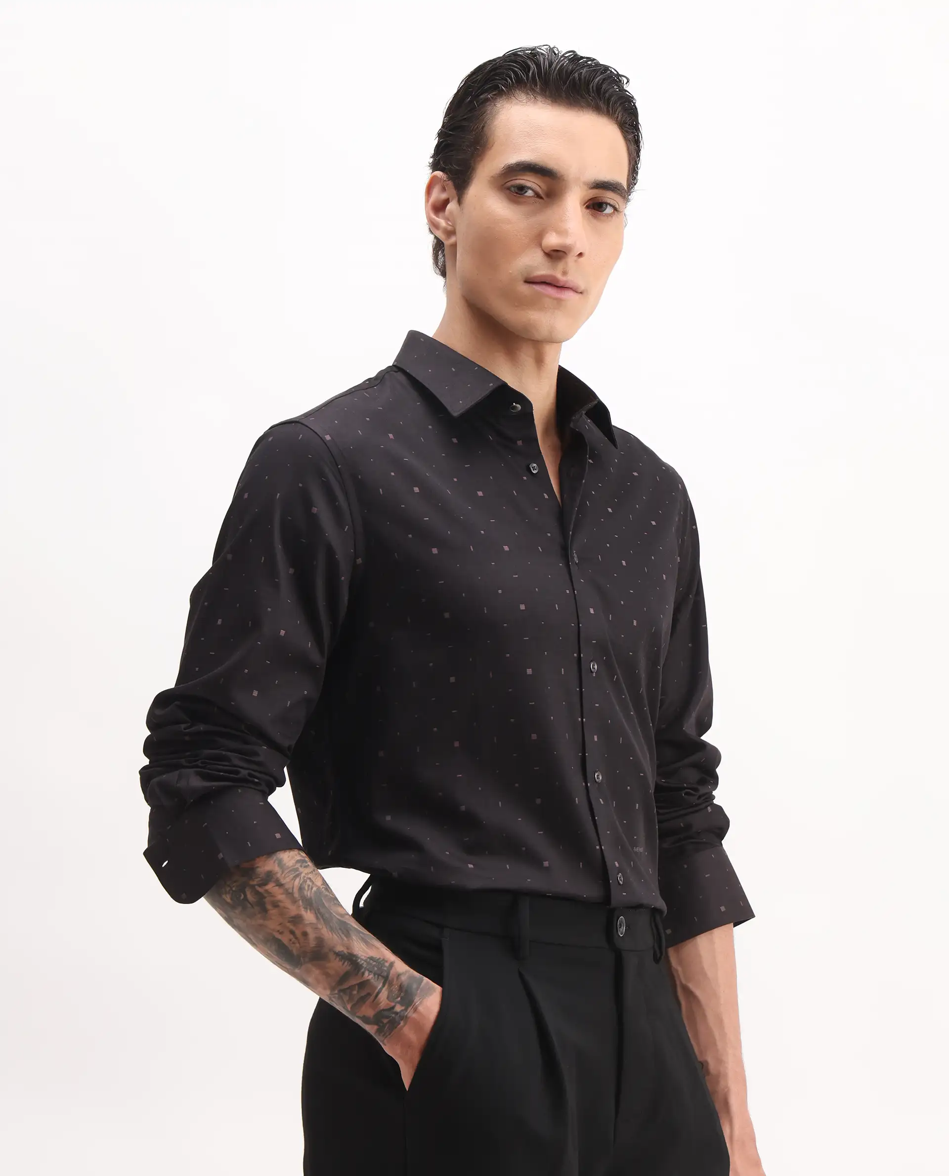 Rare Rabbit Men's Falo Brown Cotton Plain Regular Fit Full Sleeve Collared Shirt - Image 5