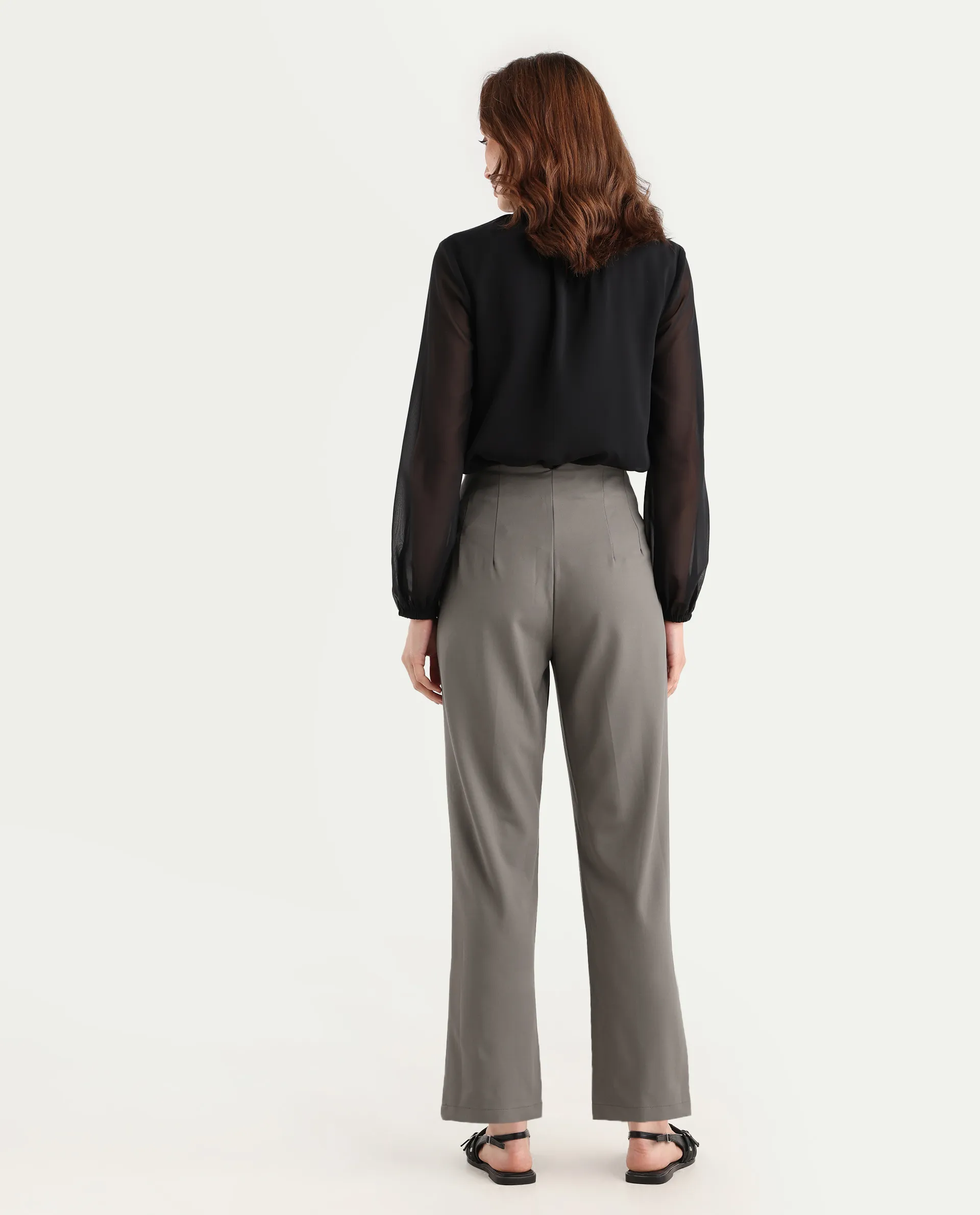 Rareism Women's Falqu Dusky Grey Polyester Blend Plain Ankle Length Tapered Trouser - Image 7
