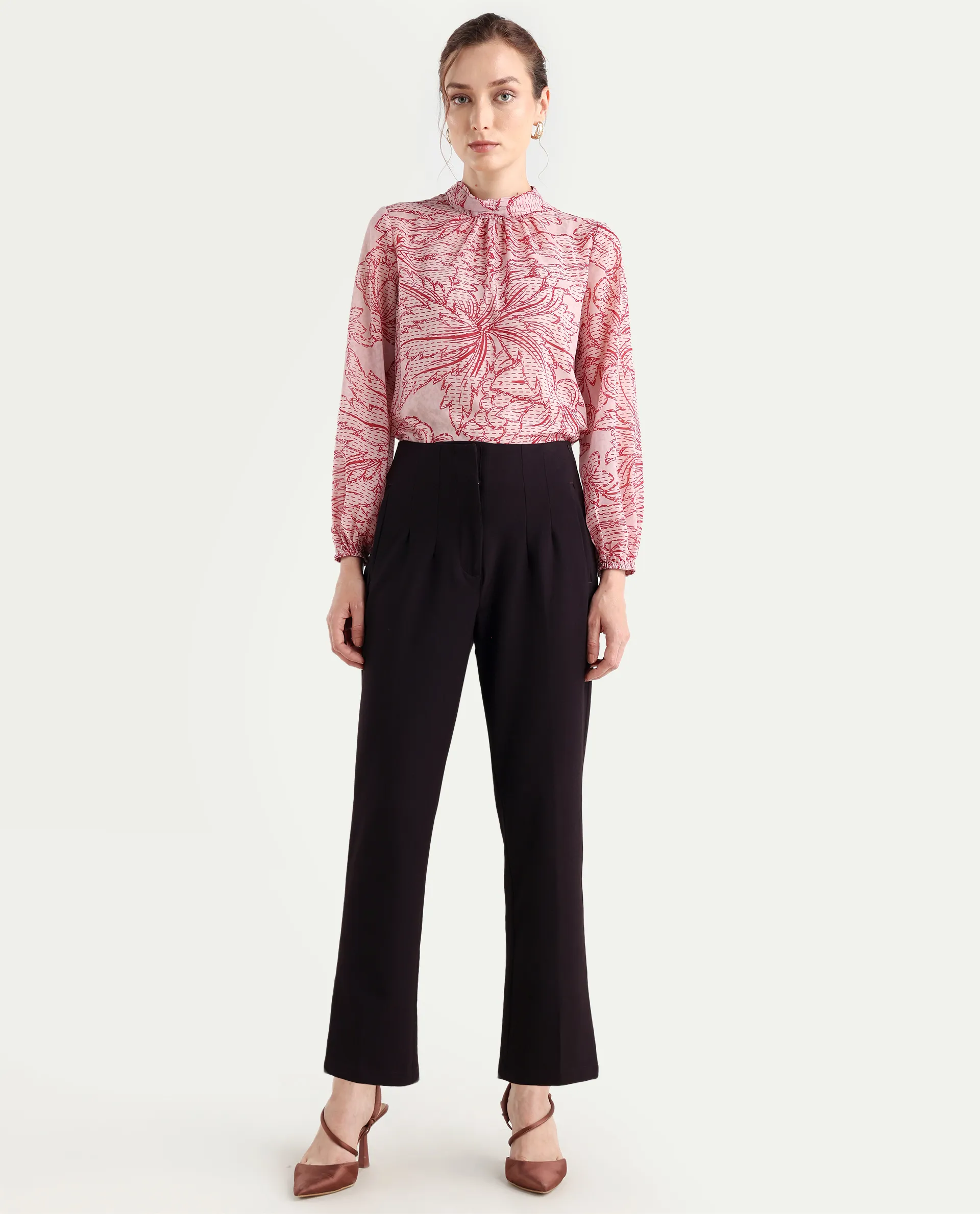 Rareism Women's Falqu Maroon Polyester Blend Plain Ankle Length Tapered Trouser - Image 3