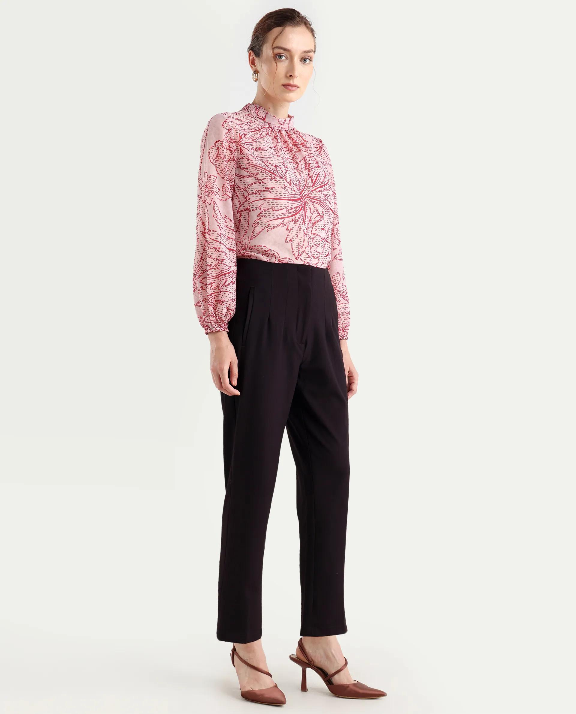 Rareism Women's Falqu Maroon Polyester Blend Plain Ankle Length Tapered Trouser - Image 7