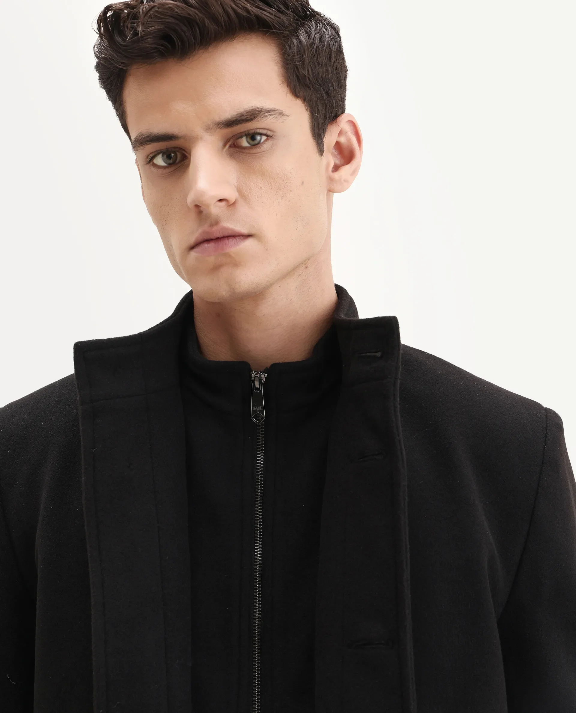 Rare Rabbit Men's Fanzo-25 Black Polyester Blend Fabric High Neck Regular Plain Coat - Image 3