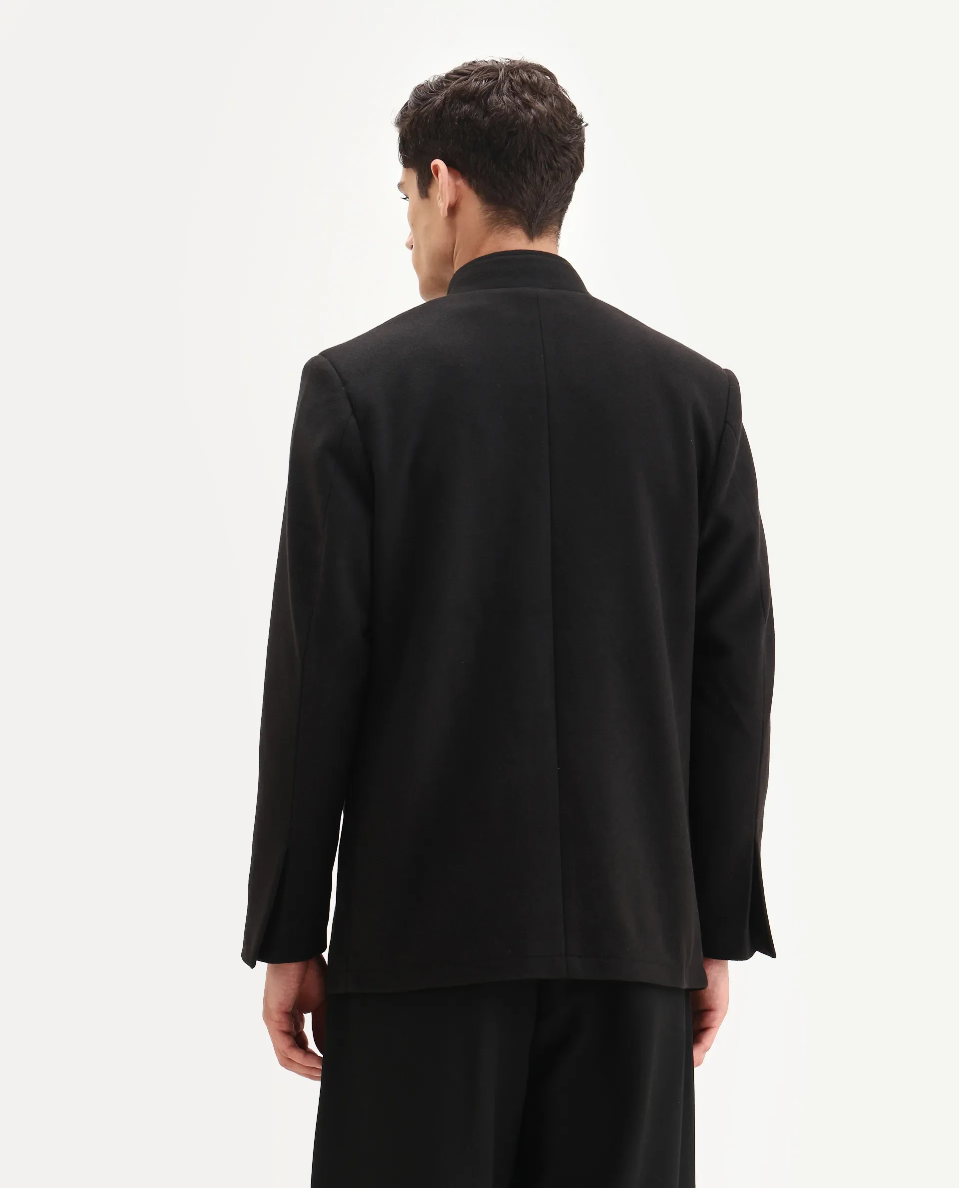 Rare Rabbit Men's Fanzo-25 Black Polyester Blend Fabric High Neck Regular Plain Coat - Image 7