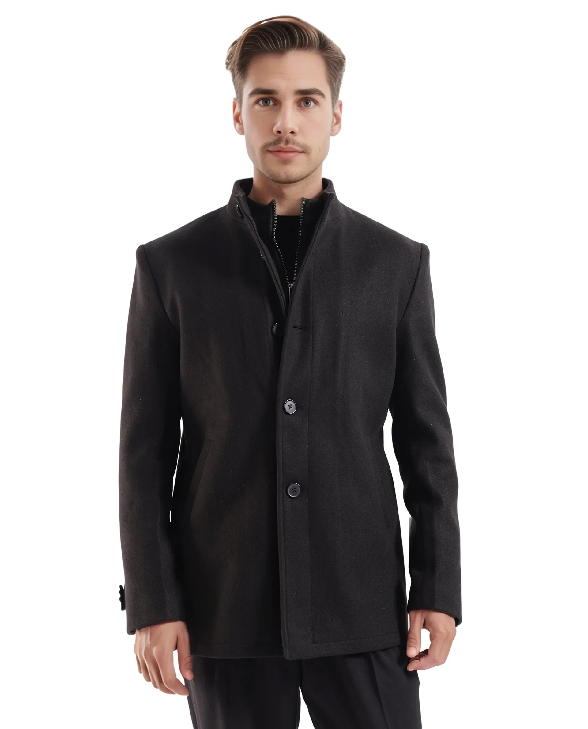 Rare Rabbit Men's Fanzo Black Polyester Plain Relaxed Fit Full Sleeve High Neck Coat - Image 10