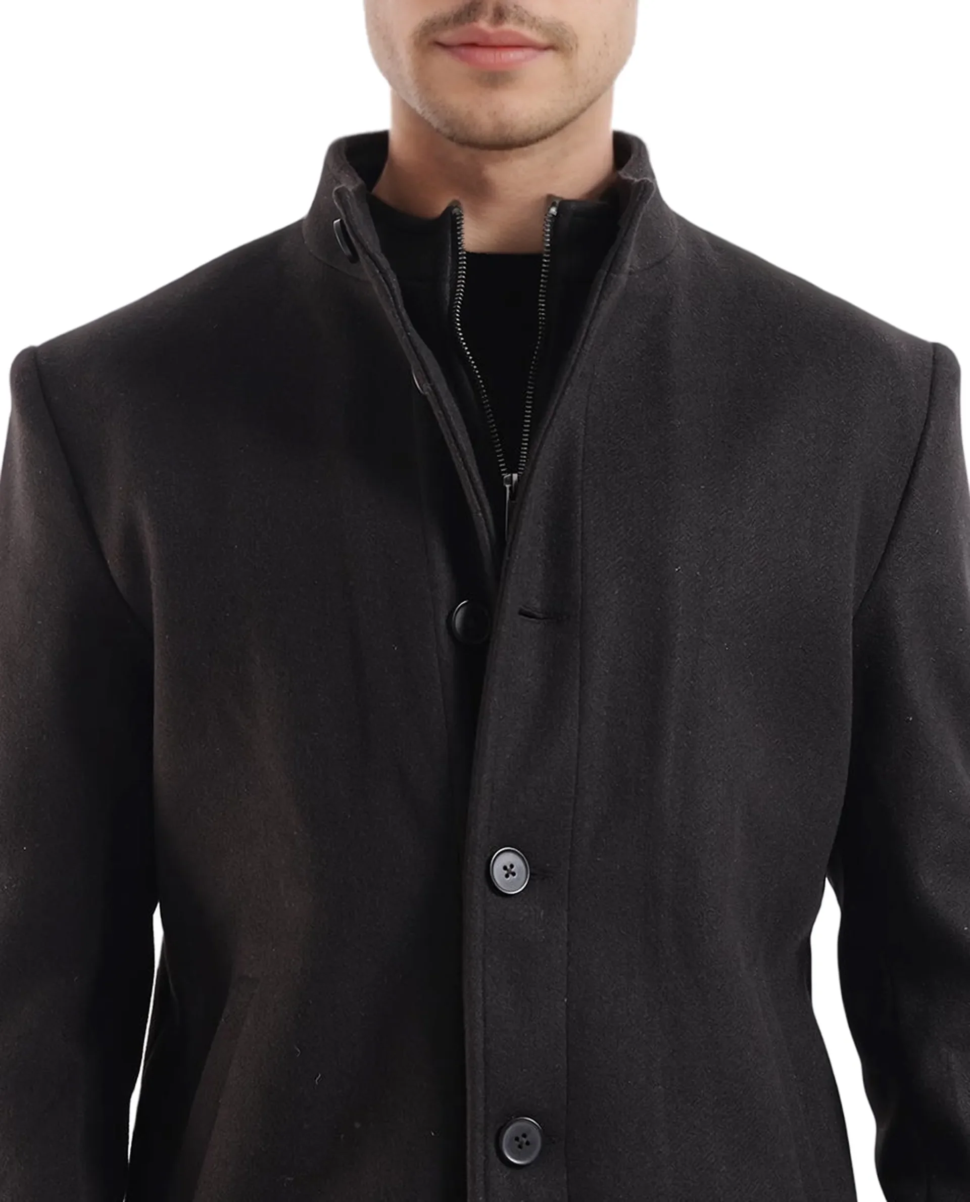 Rare Rabbit Men's Fanzo Black Polyester Plain Relaxed Fit Full Sleeve High Neck Coat - Image 3