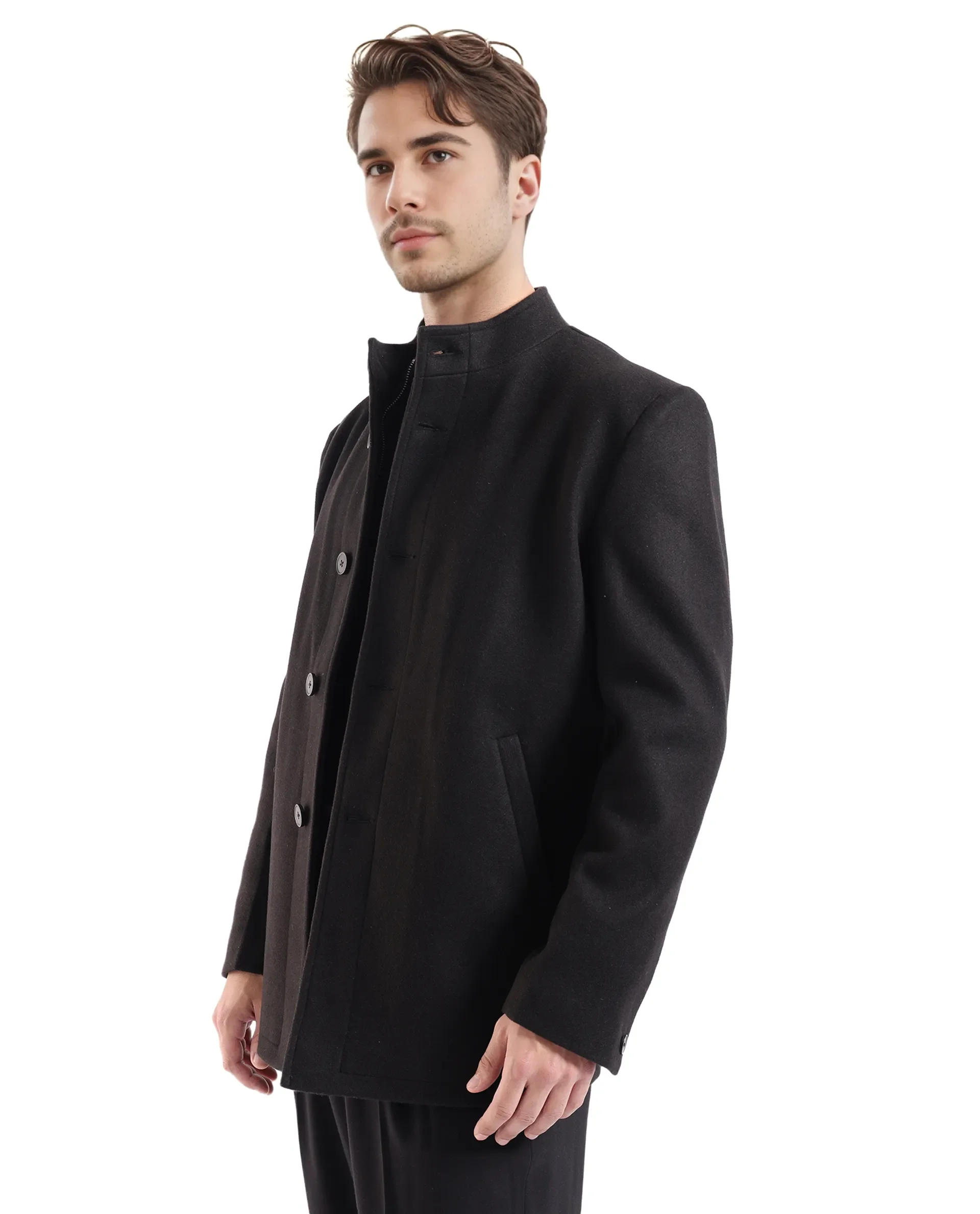 Rare Rabbit Men's Fanzo Black Polyester Plain Relaxed Fit Full Sleeve High Neck Coat - Image 5