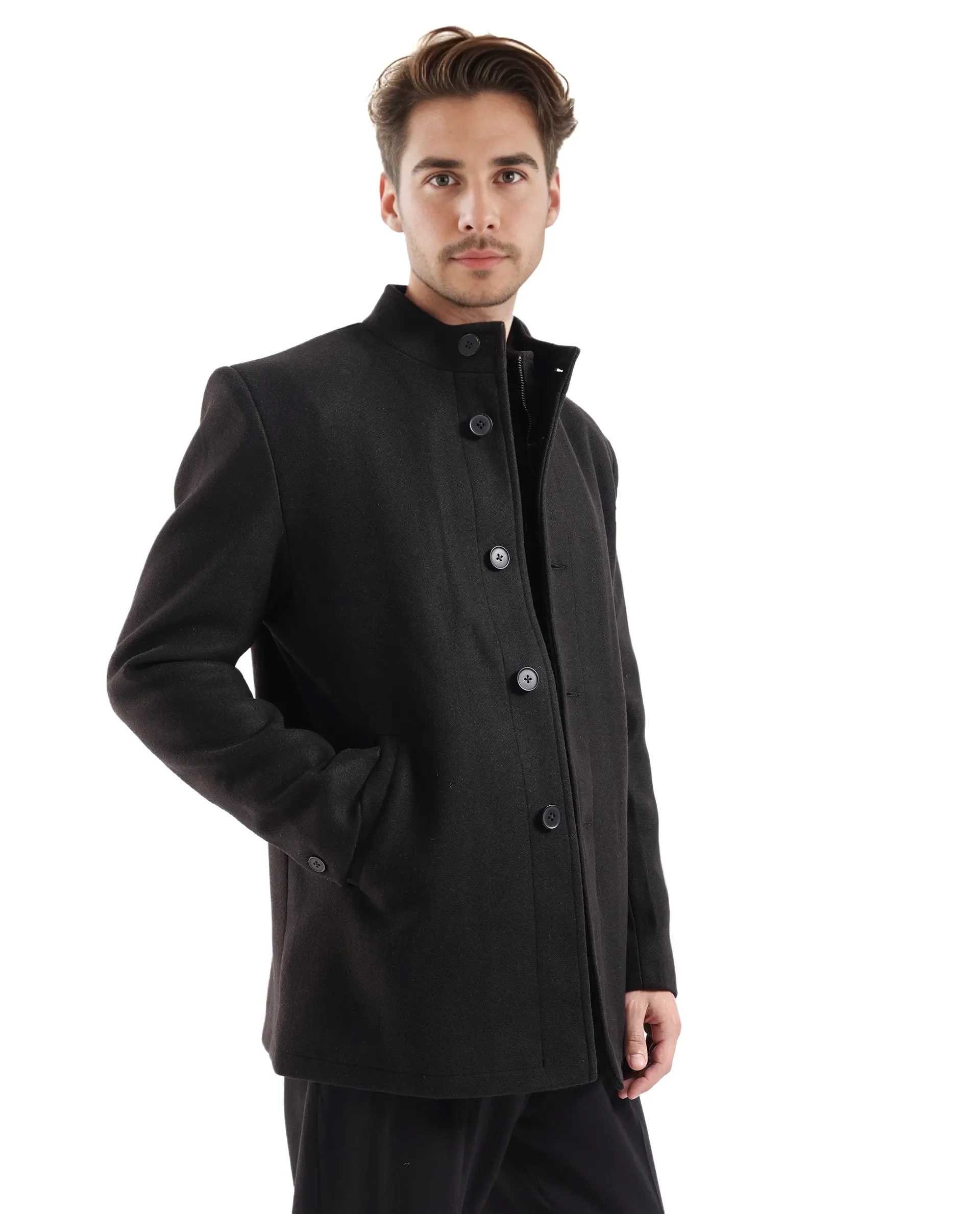 Rare Rabbit Men's Fanzo Black Polyester Plain Relaxed Fit Full Sleeve High Neck Coat - Image 6