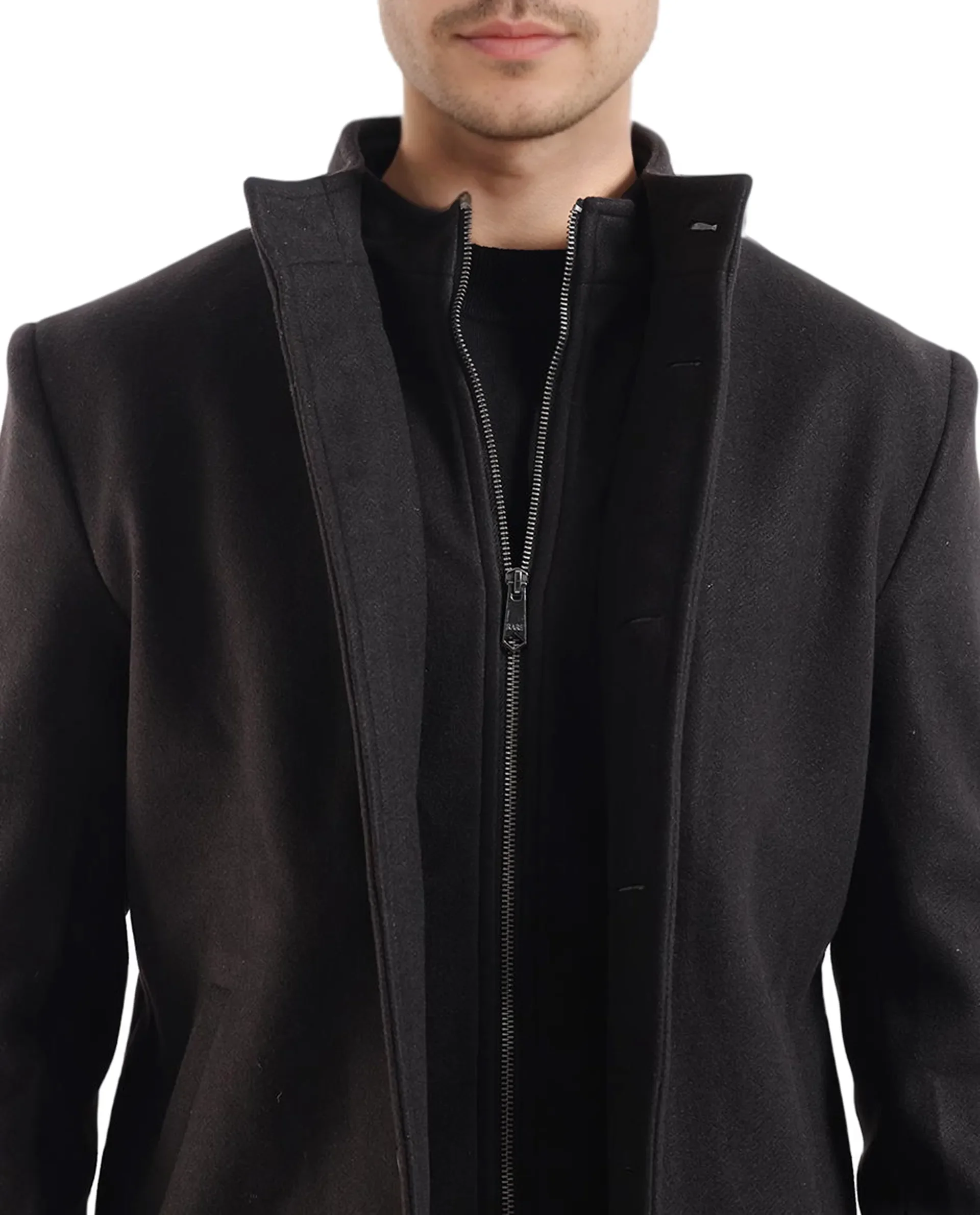 Rare Rabbit Men's Fanzo Black Polyester Plain Relaxed Fit Full Sleeve High Neck Coat - Image 7
