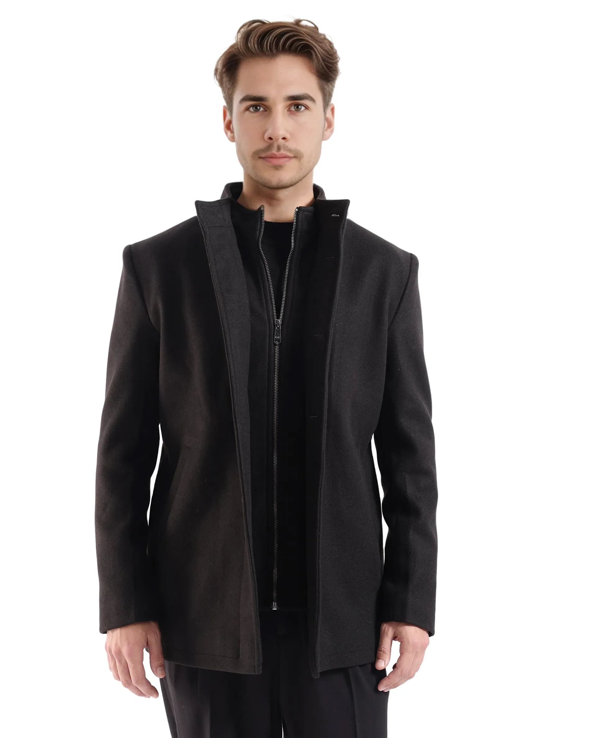 Rare Rabbit Men's Fanzo Black Polyester Plain Relaxed Fit Full Sleeve High Neck Coat - Image 8