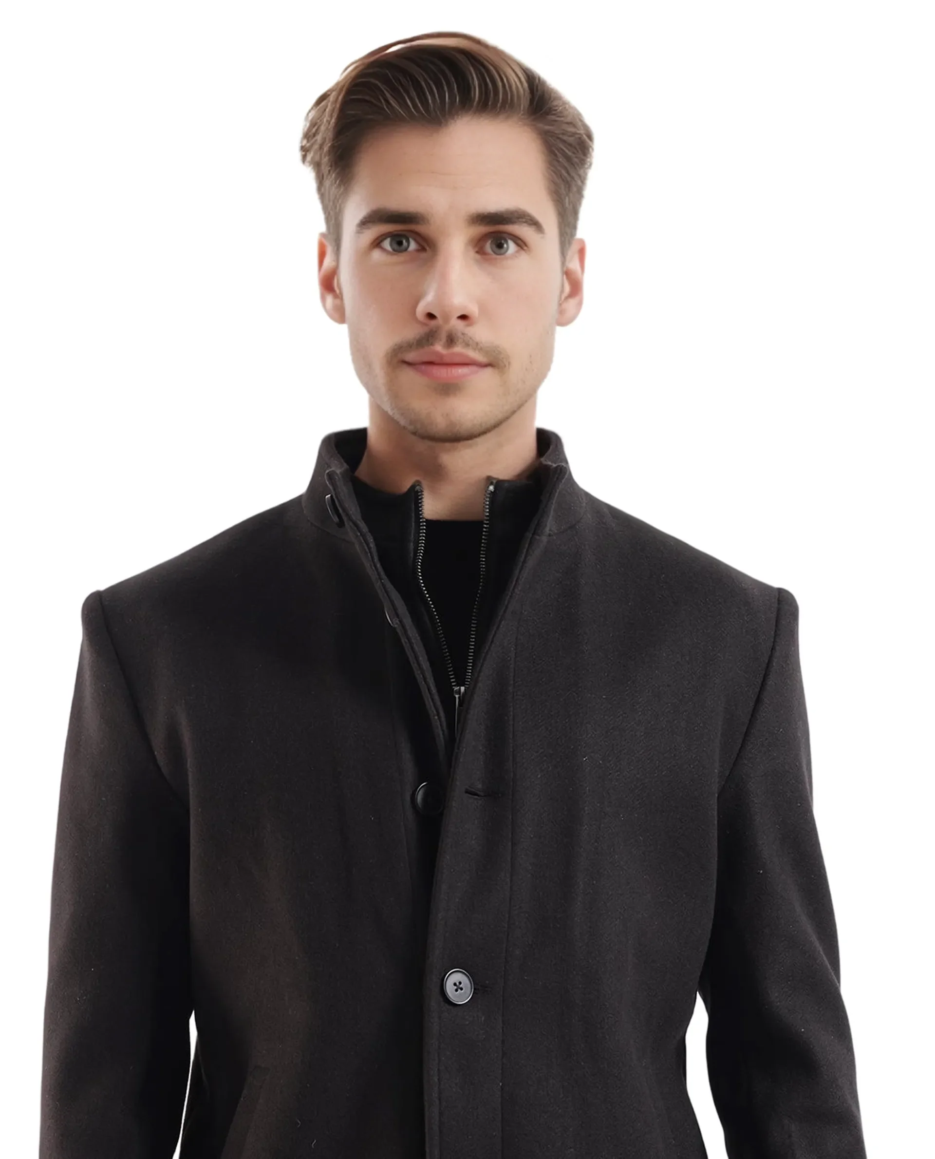Rare Rabbit Men's Fanzo Black Polyester Plain Relaxed Fit Full Sleeve High Neck Coat - Image 9