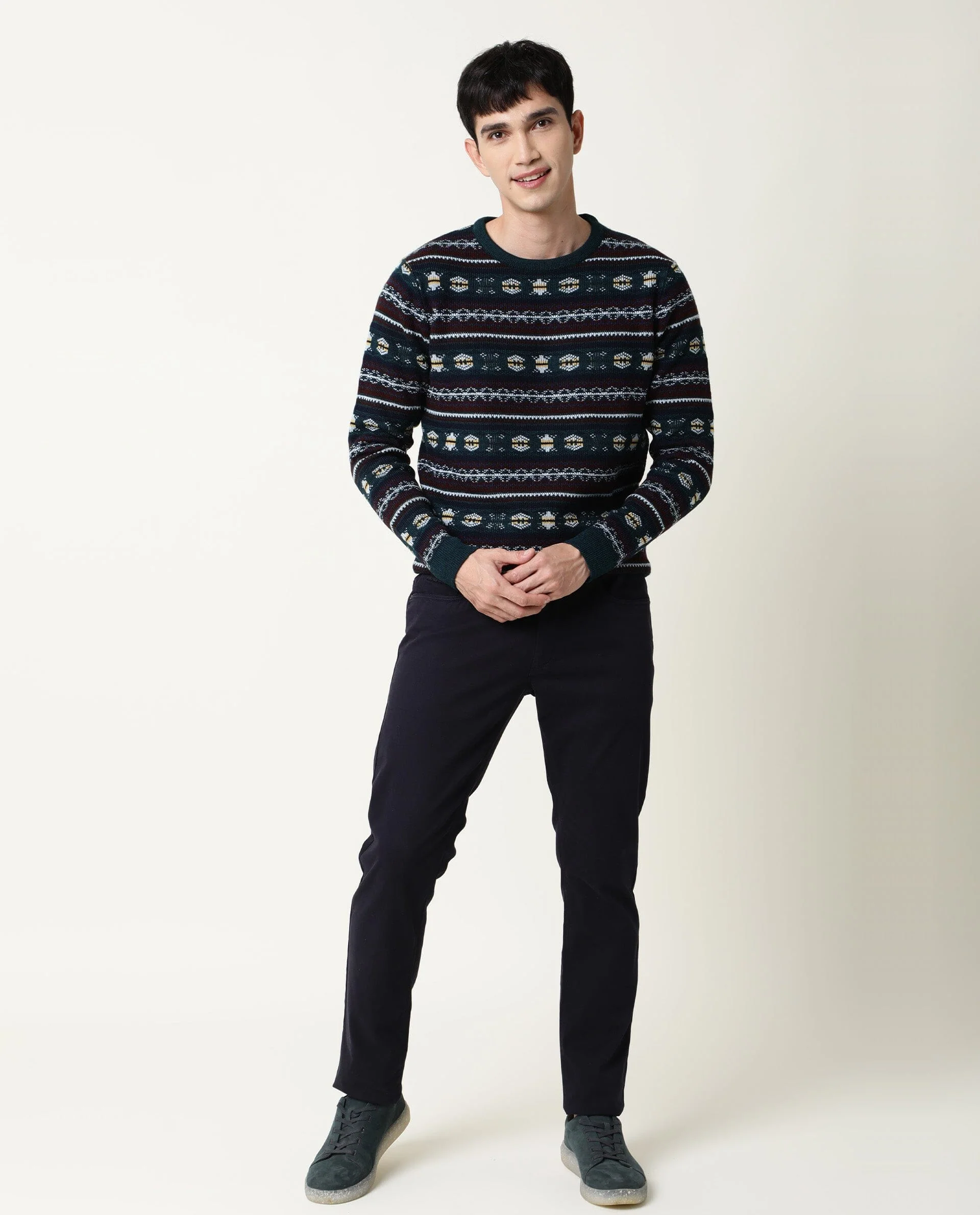 Rare Rabbit Men's Fare Green Textured Slim Fit Full Sleeve Crew Neck Sweater - Image 4