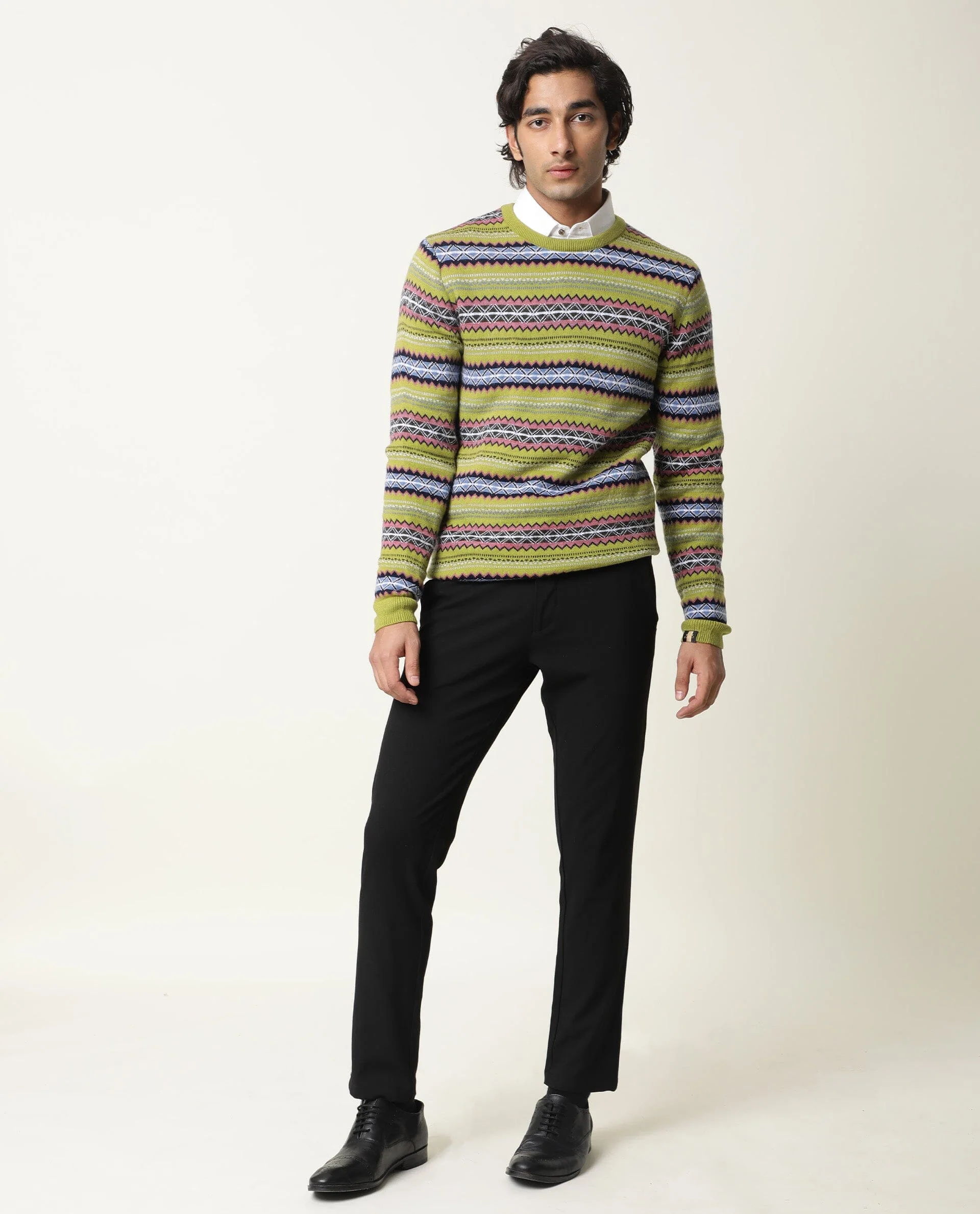 Rare Rabbit Men's Fare Light Green Textured Slim Fit Full Sleeve Crew Neck Sweater - Image 3