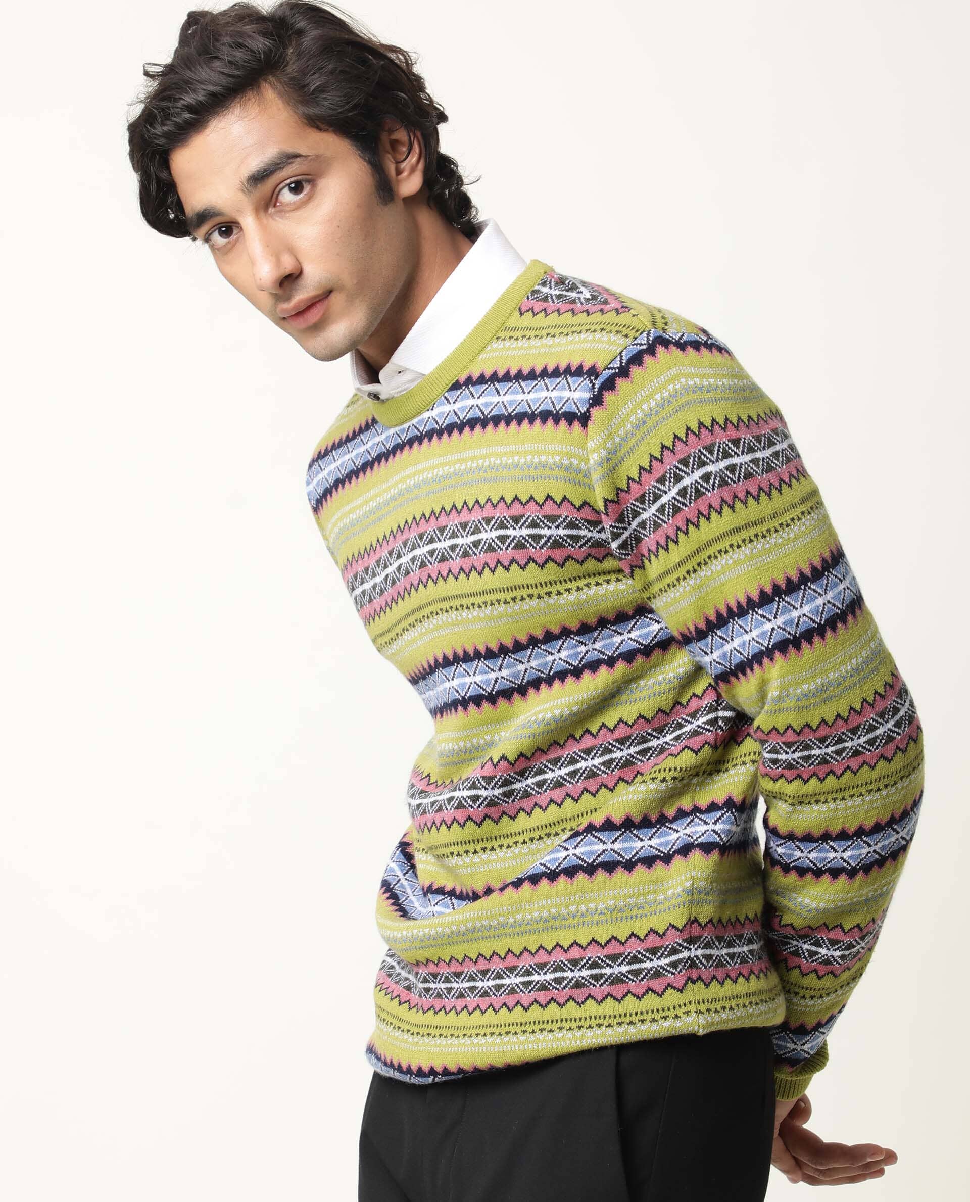 Rare Rabbit Men's Fare Light Green Textured Slim Fit Full Sleeve Crew Neck Sweater - Image 4