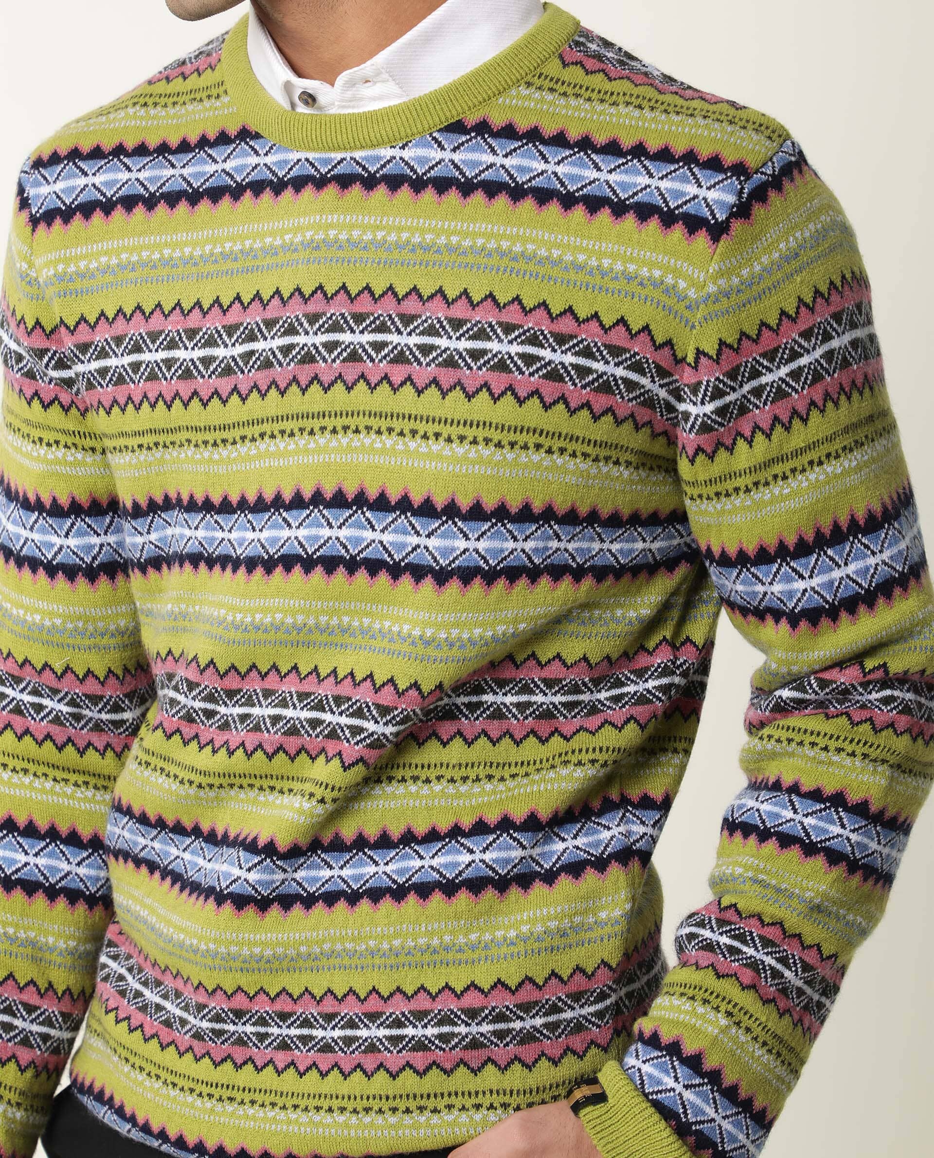 Rare Rabbit Men's Fare Light Green Textured Slim Fit Full Sleeve Crew Neck Sweater - Image 5