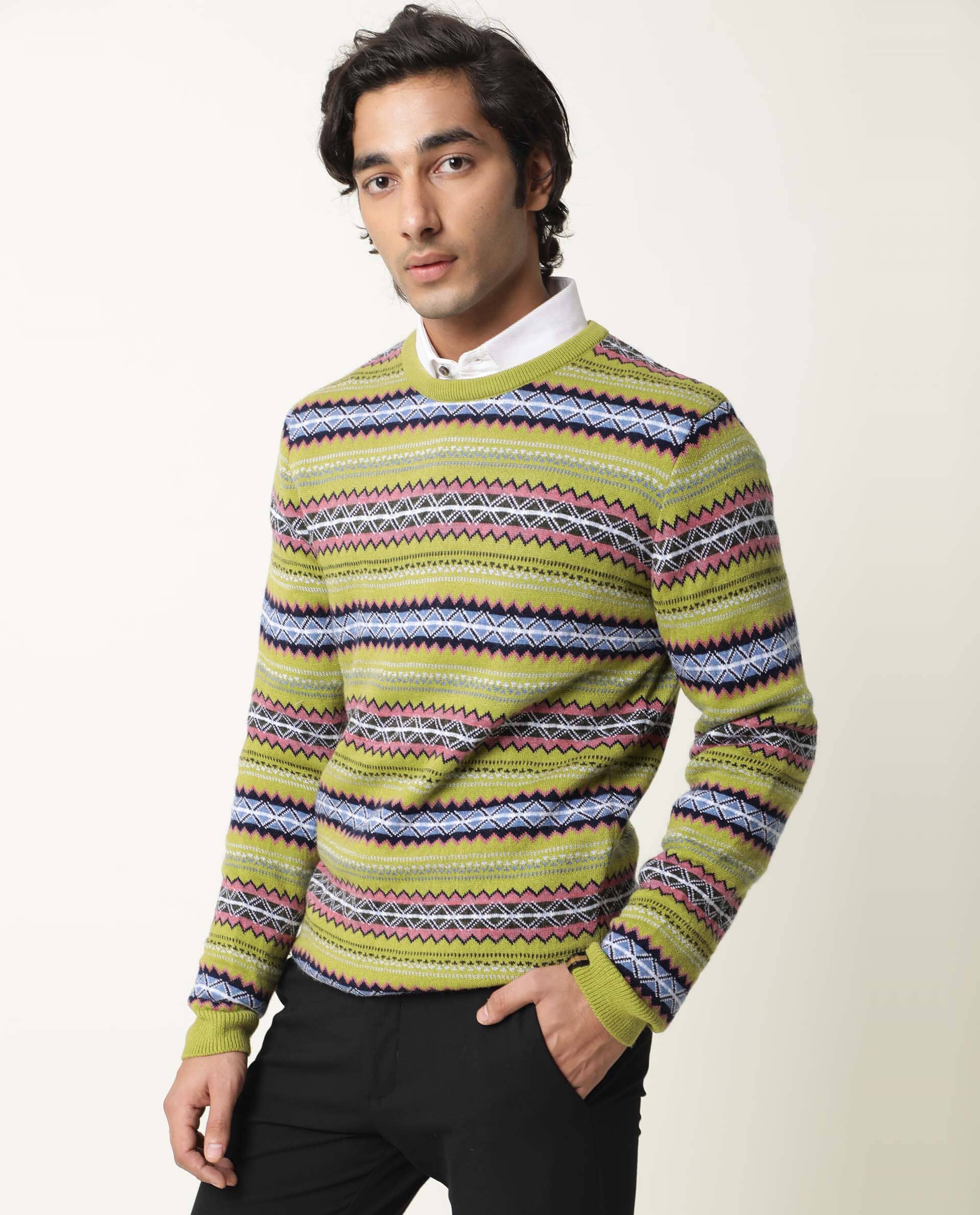Rare Rabbit Men's Fare Light Green Textured Slim Fit Full Sleeve Crew Neck Sweater - Image 6