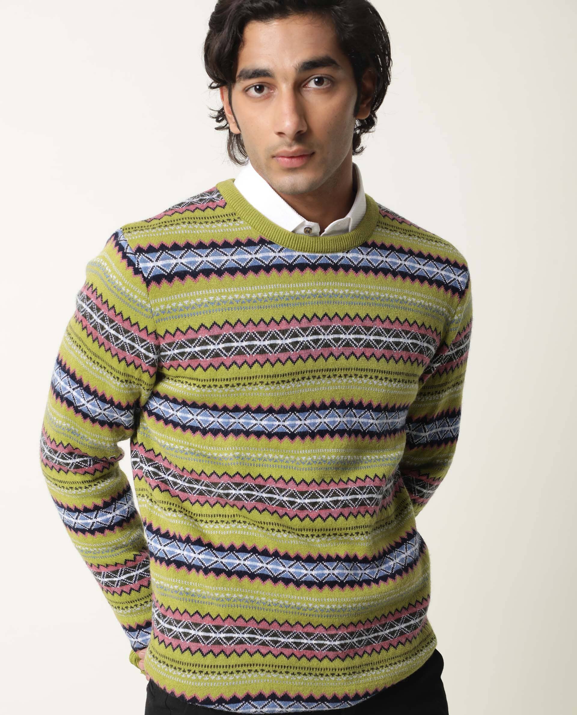 Rare Rabbit Men's Fare Light Green Textured Slim Fit Full Sleeve Crew Neck Sweater - Image 7