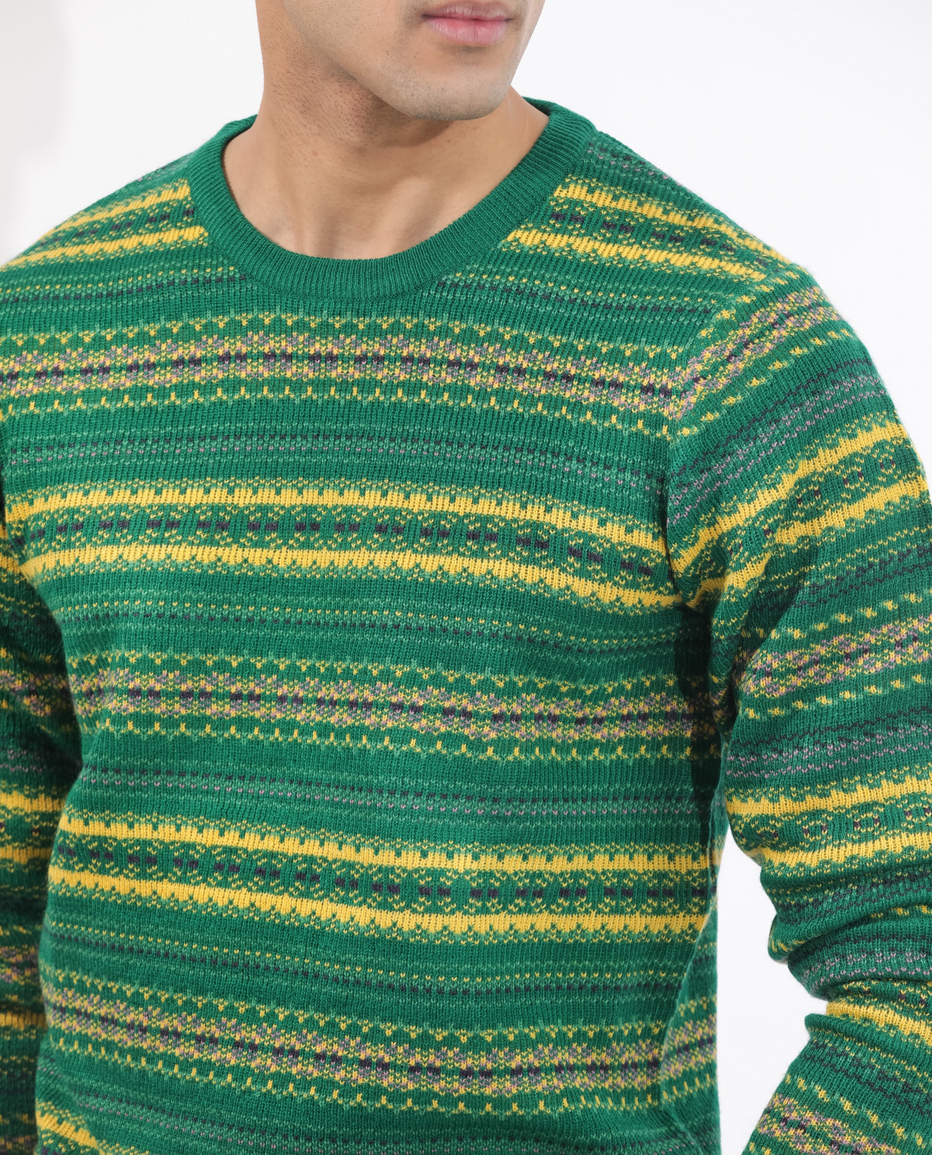 Rare Rabbit Men's Fare Green Acrylic Textured Relaxed Fit Full Sleeve Crew Neck Sweater - Image 2