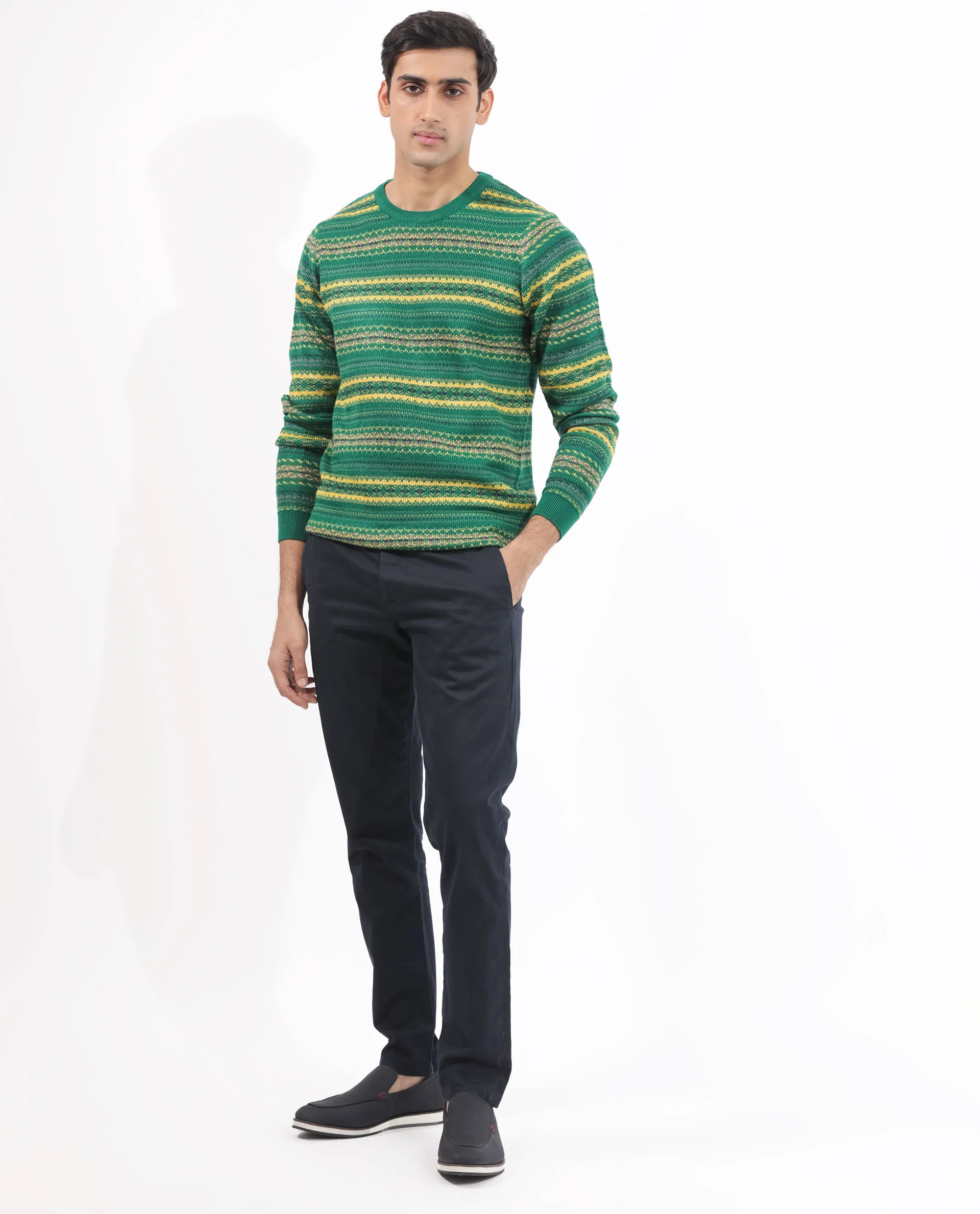Rare Rabbit Men's Fare Green Acrylic Textured Relaxed Fit Full Sleeve Crew Neck Sweater - Image 3