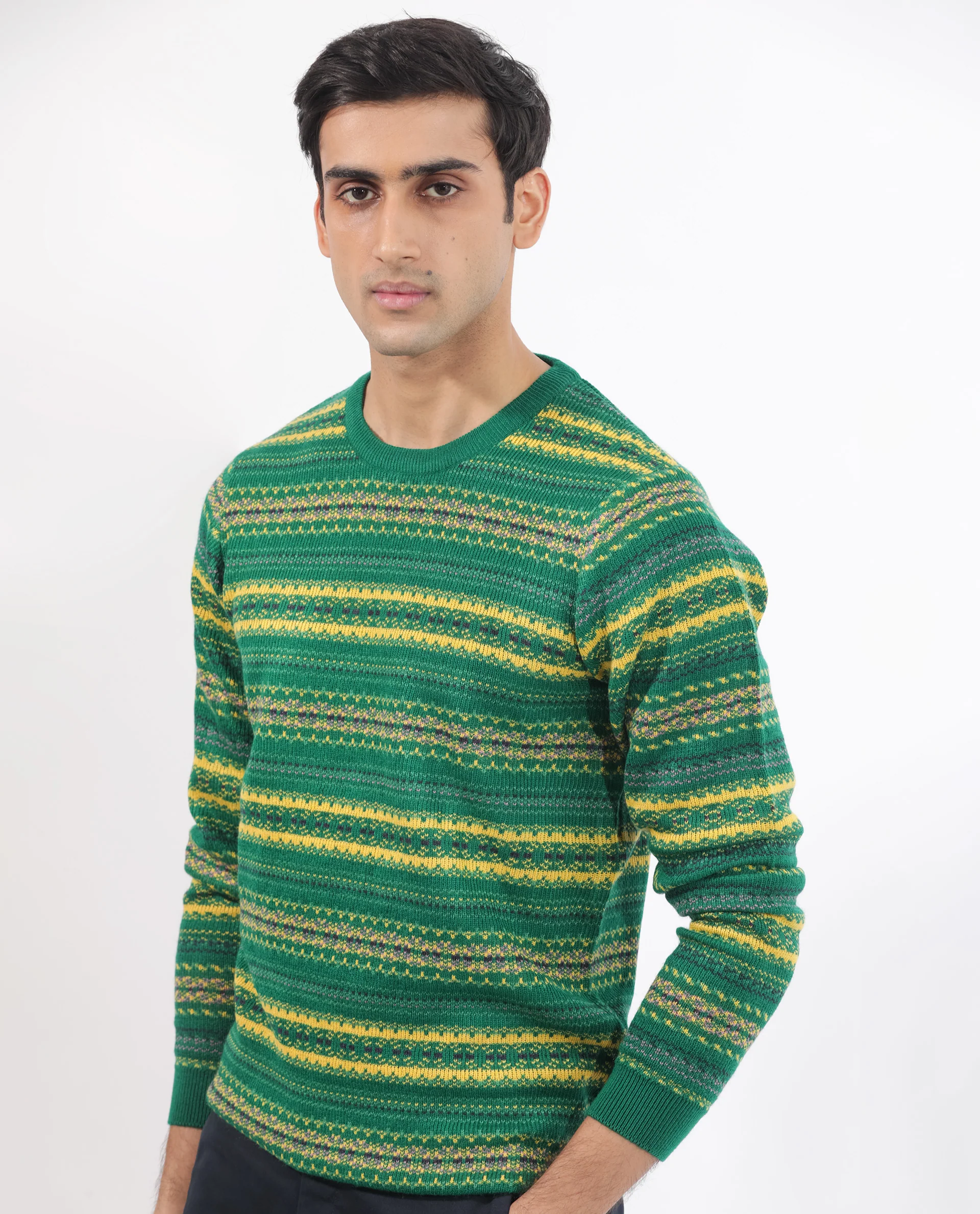 Rare Rabbit Men's Fare Green Acrylic Textured Relaxed Fit Full Sleeve Crew Neck Sweater - Image 7
