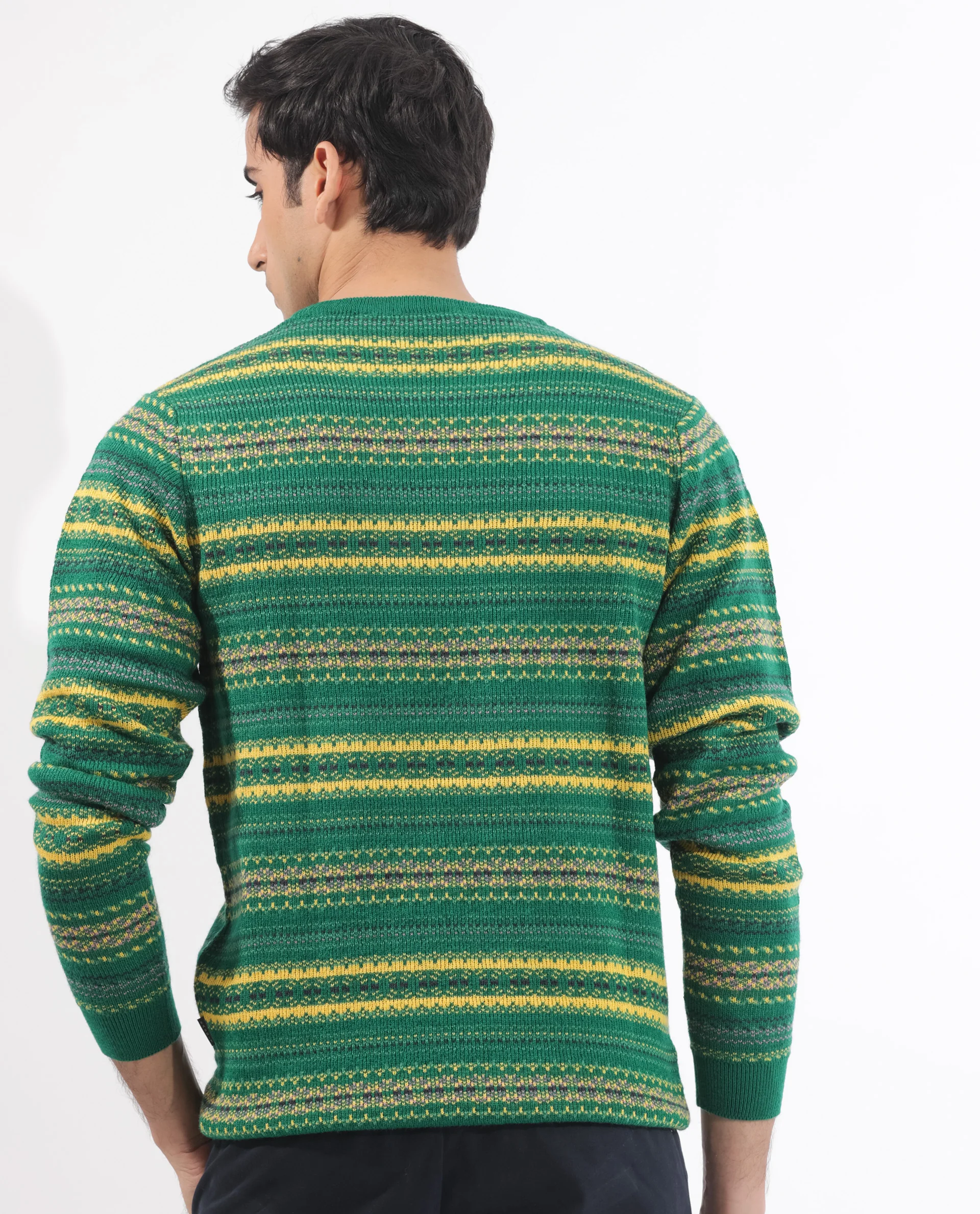 Rare Rabbit Men's Fare Green Acrylic Textured Relaxed Fit Full Sleeve Crew Neck Sweater - Image 8