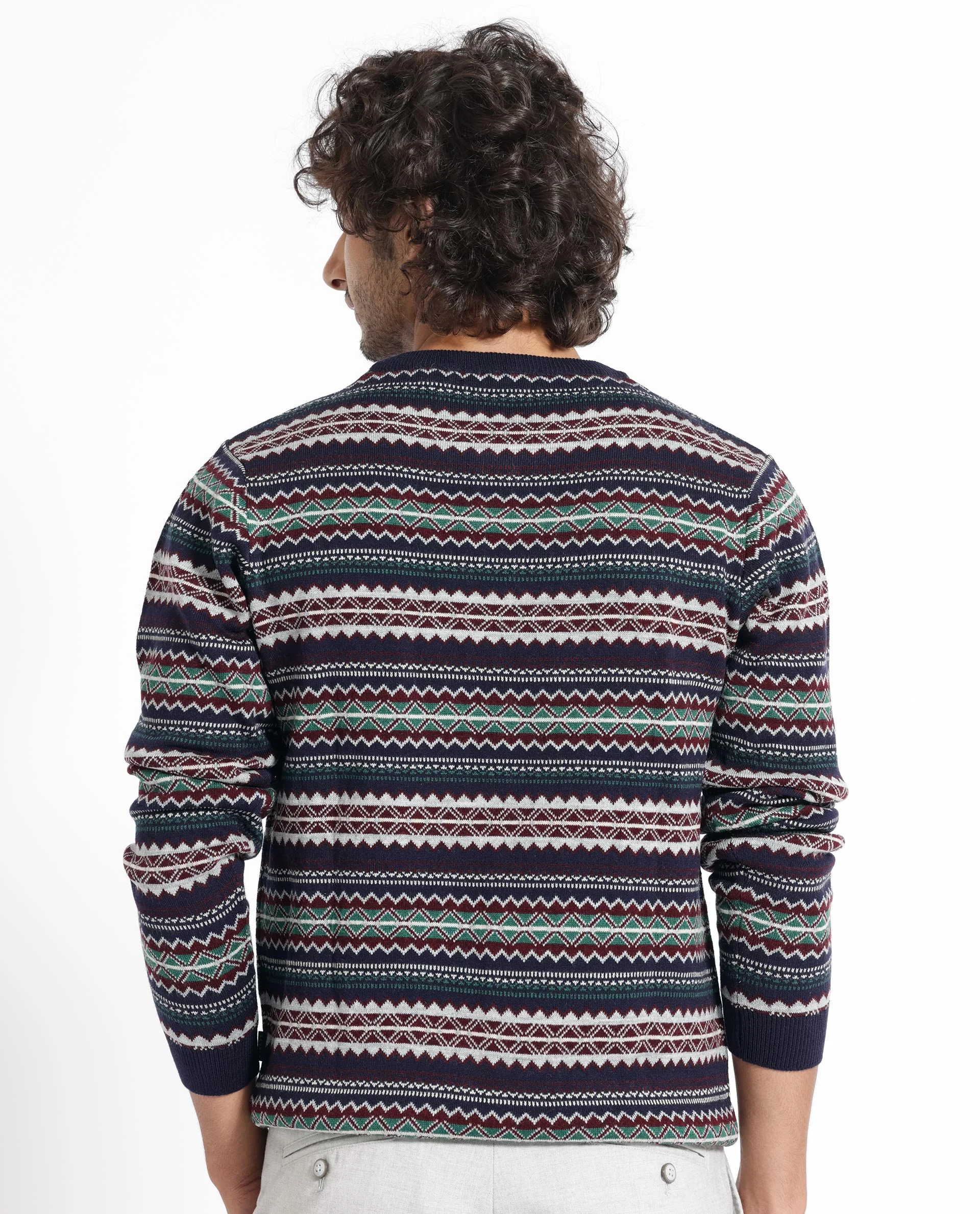 Rare Rabbit Men's Fare Navy Acrylic Textured Relaxed Fit Full Sleeve Crew Neck Sweater - Image 10
