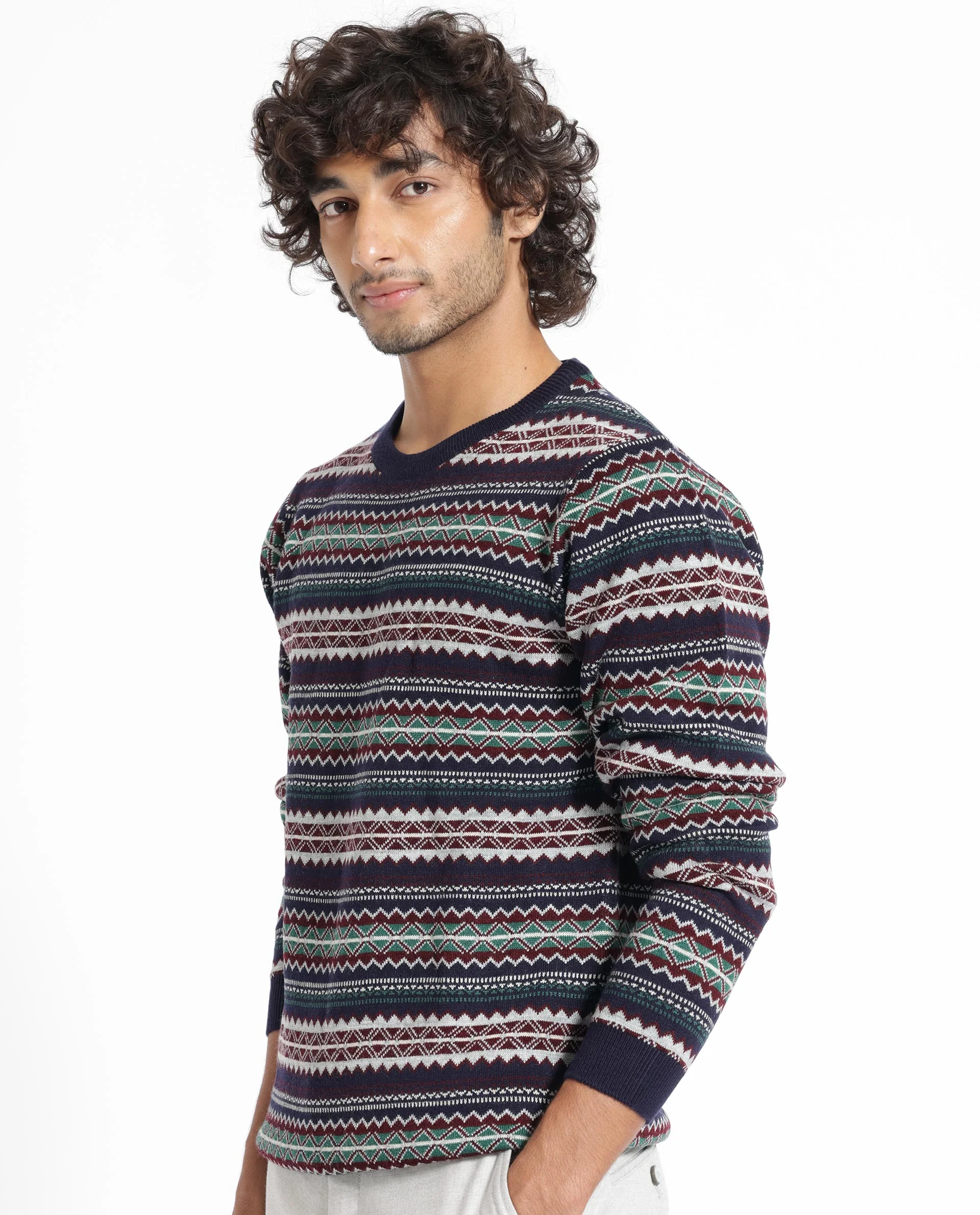 Rare Rabbit Men's Fare Navy Acrylic Textured Relaxed Fit Full Sleeve Crew Neck Sweater - Image 6