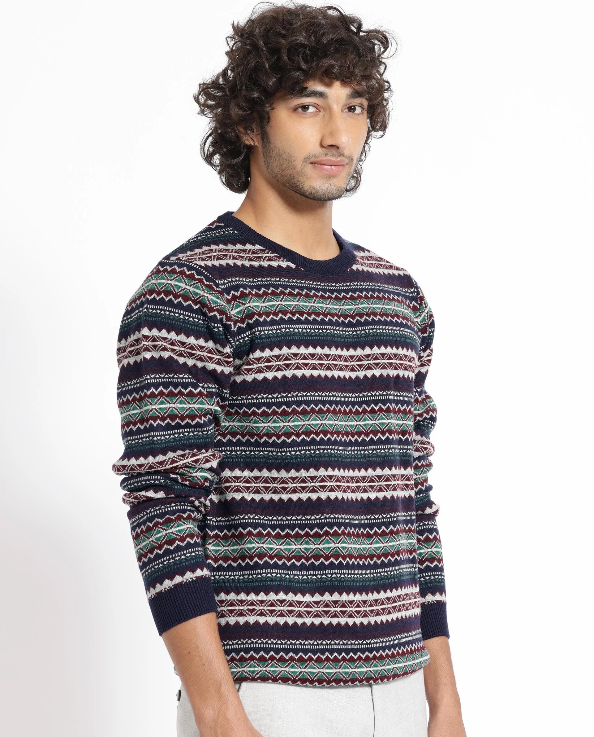 Rare Rabbit Men's Fare Navy Acrylic Textured Relaxed Fit Full Sleeve Crew Neck Sweater - Image 7