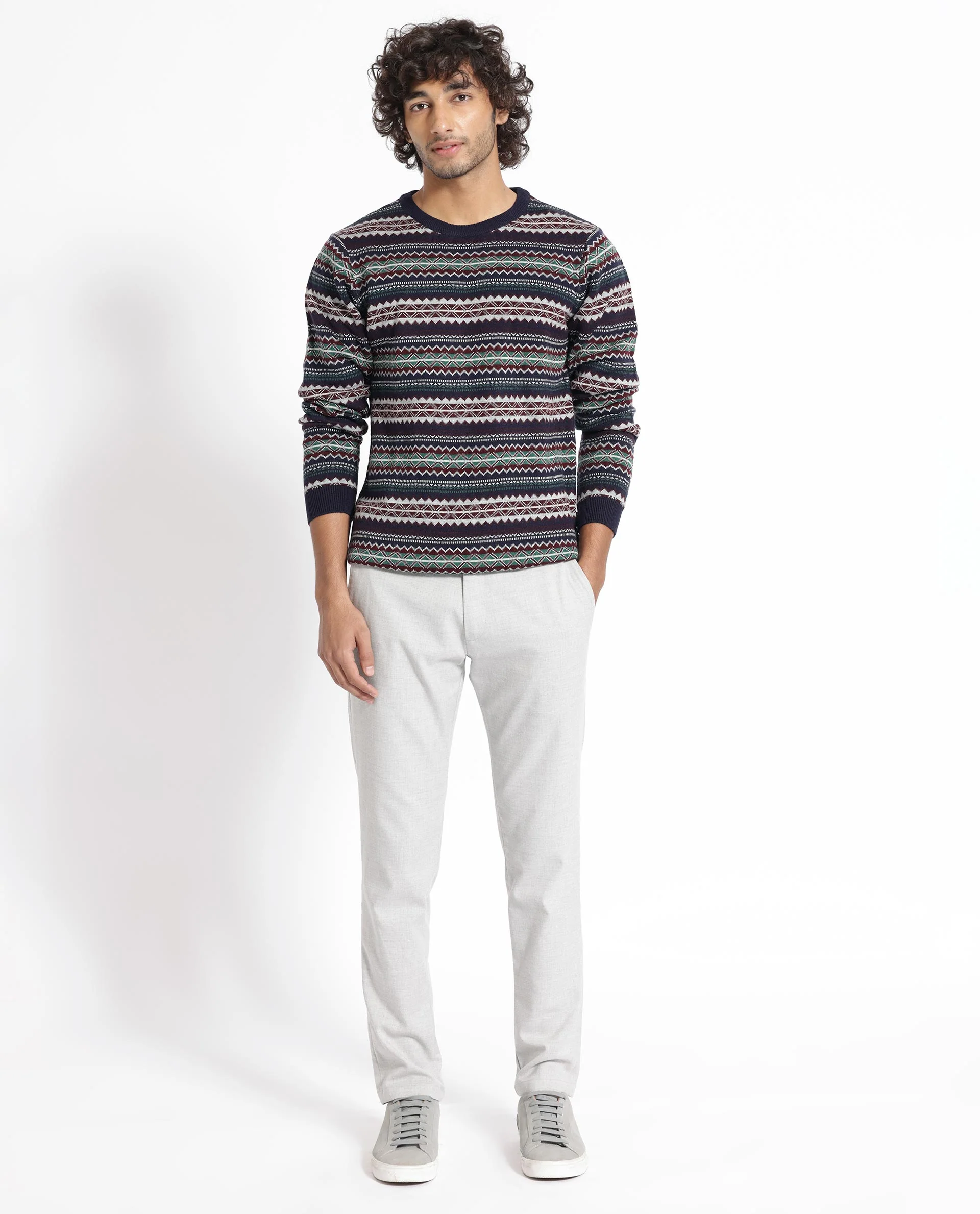 Rare Rabbit Men's Fare Navy Acrylic Textured Relaxed Fit Full Sleeve Crew Neck Sweater - Image 8