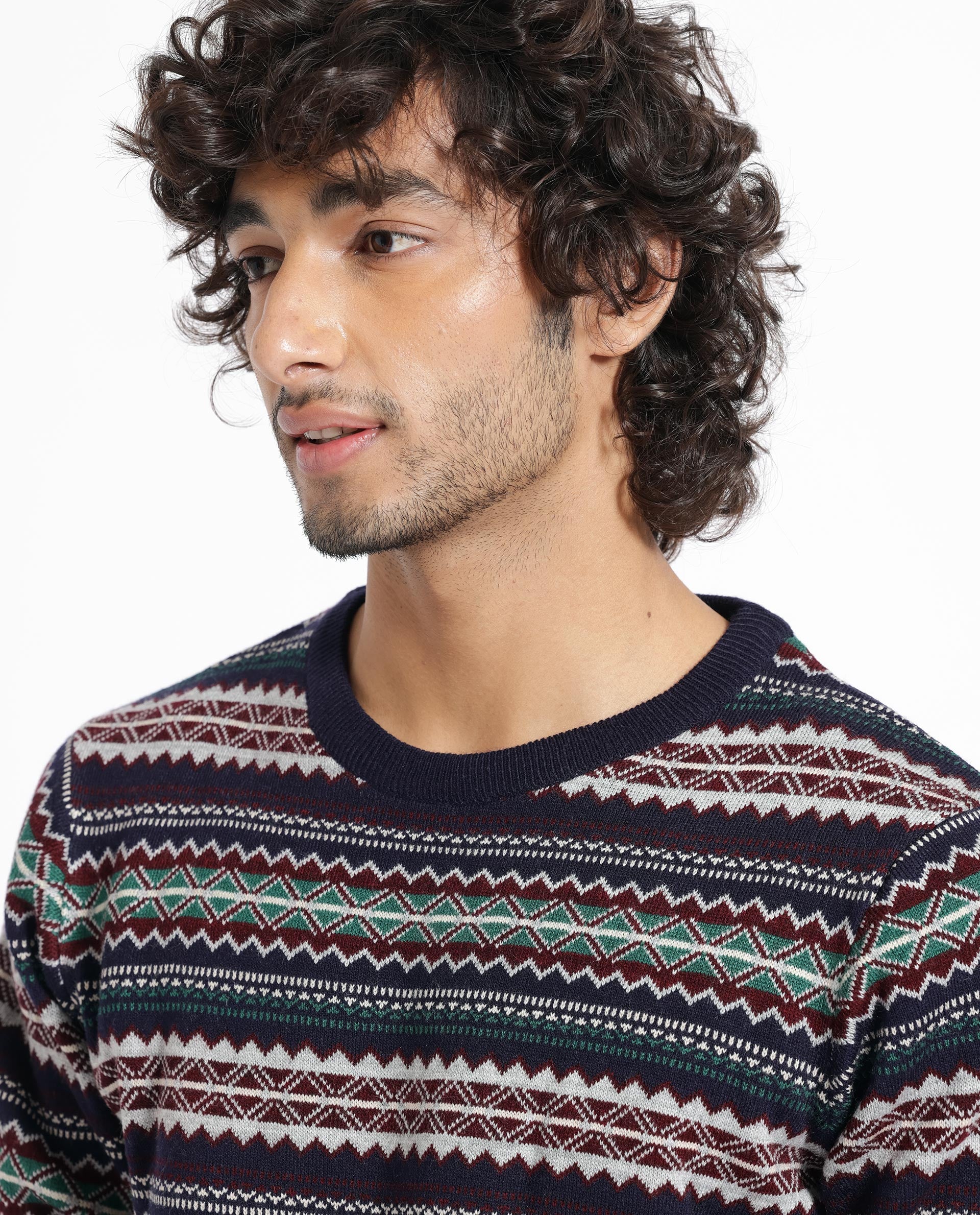 Rare Rabbit Men's Fare Navy Acrylic Textured Relaxed Fit Full Sleeve Crew Neck Sweater - Image 9