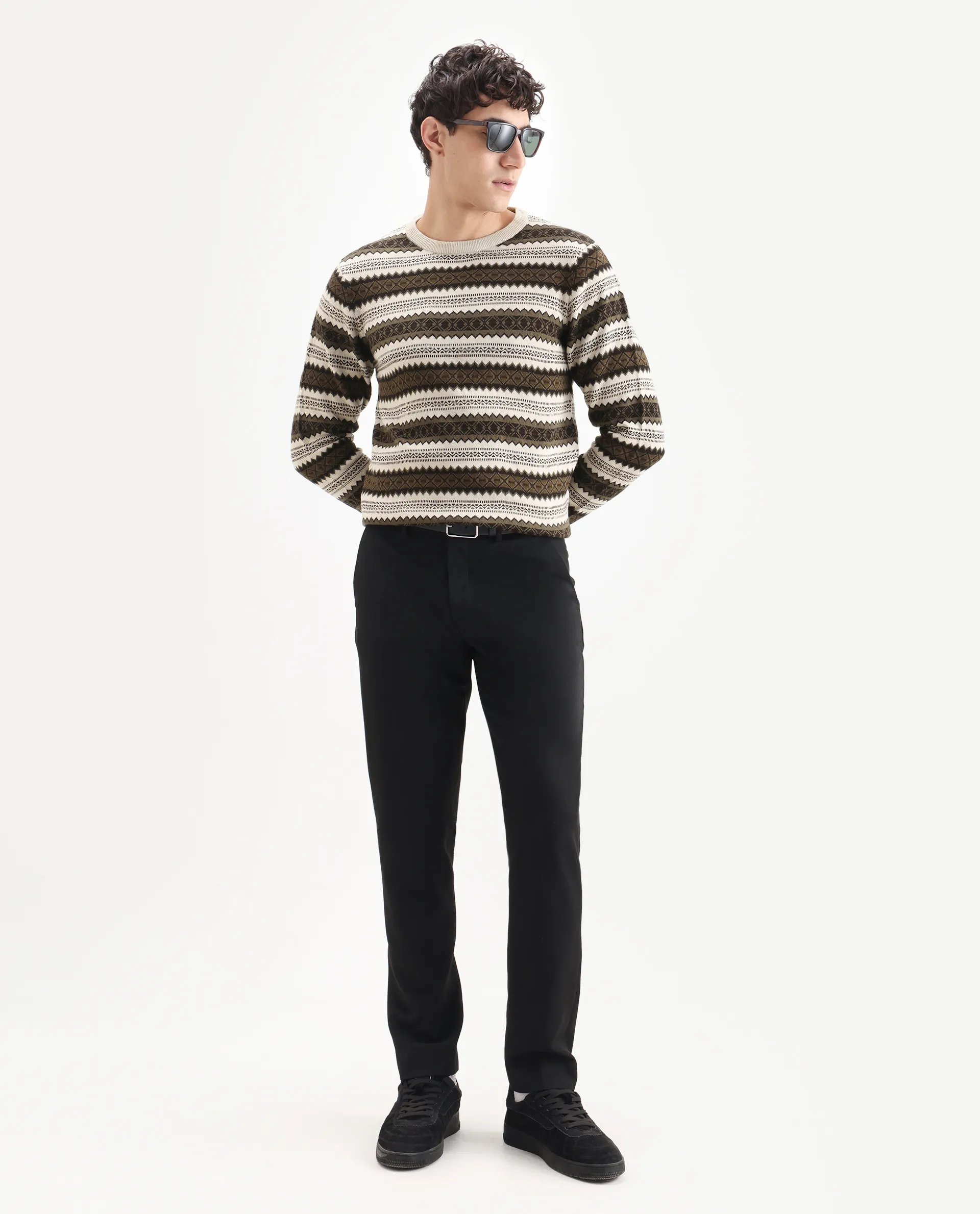 Rare Rabbit Men's Fare Off White Acrylic Textured Relaxed Fit Full Sleeve Crew Neck Sweater - Image 2