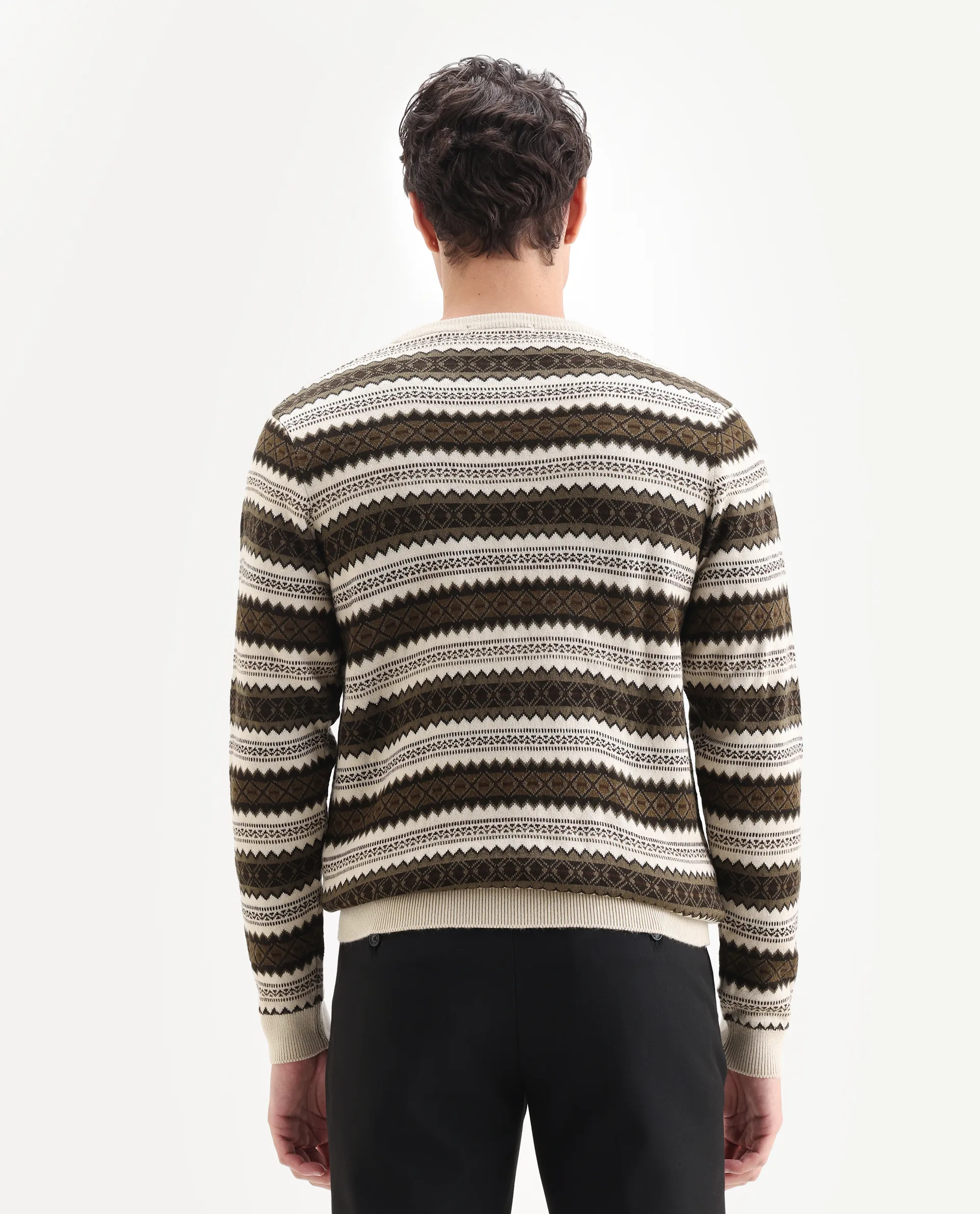 Rare Rabbit Men's Fare Off White Acrylic Textured Relaxed Fit Full Sleeve Crew Neck Sweater - Image 7