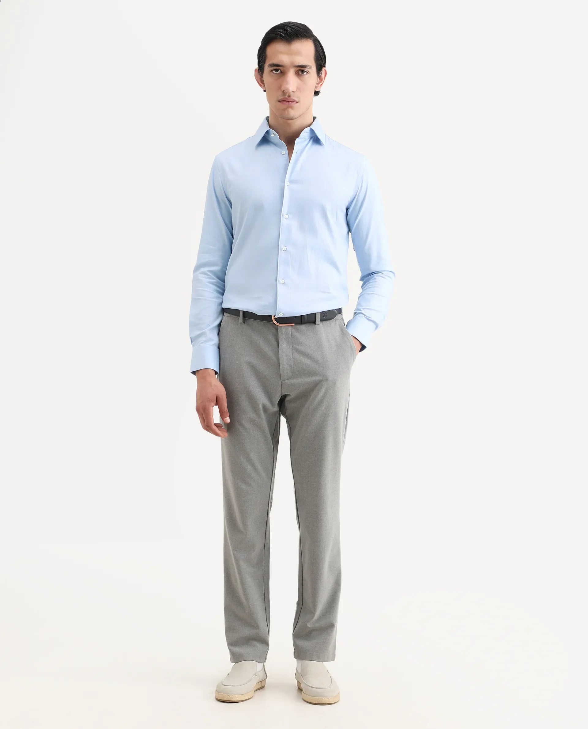 Rare Rabbit Men's Fargo Blue Plain Regular Fit Full Sleeve Collared Shirt - Image 2