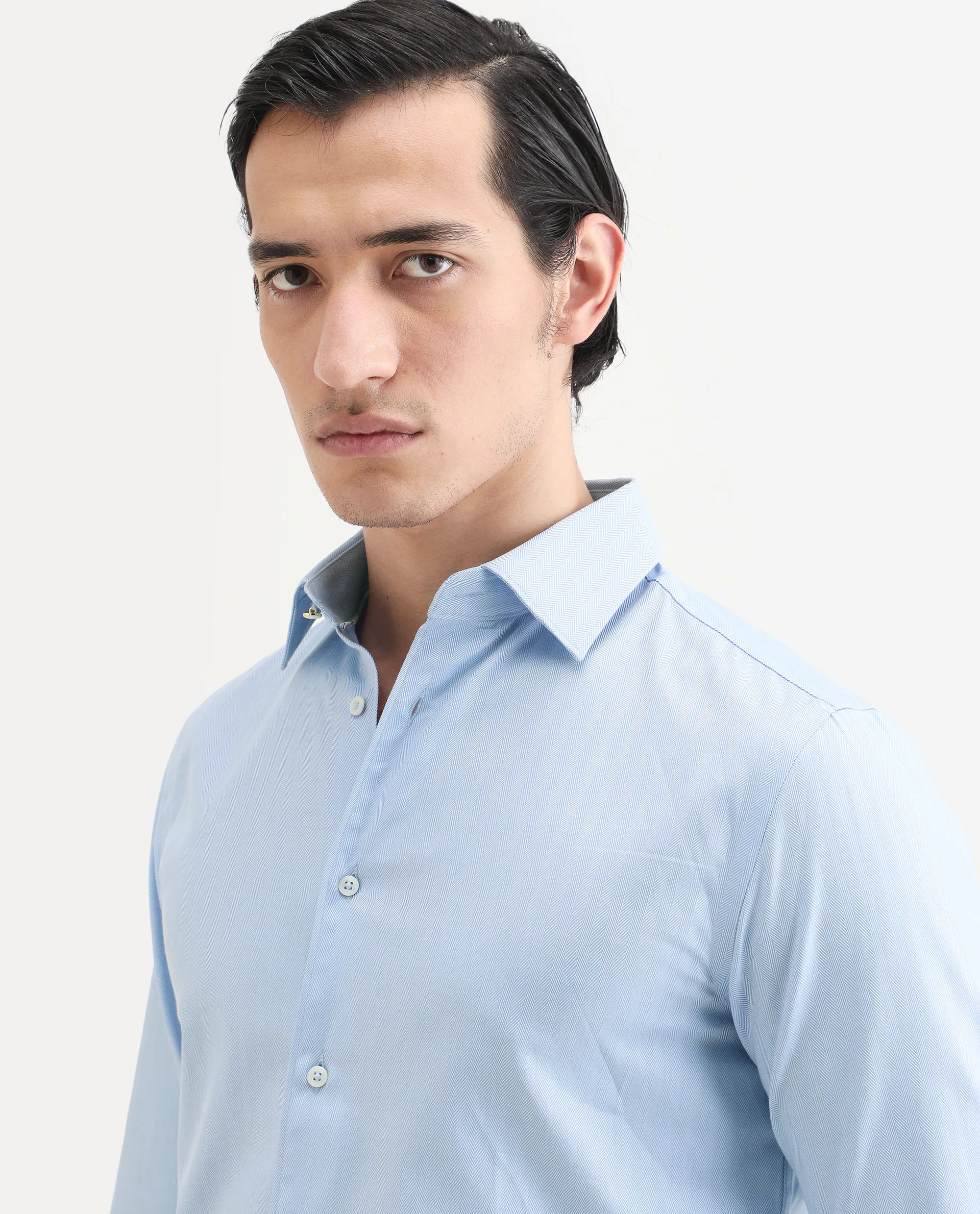 Rare Rabbit Men's Fargo Blue Plain Regular Fit Full Sleeve Collared Shirt - Image 4
